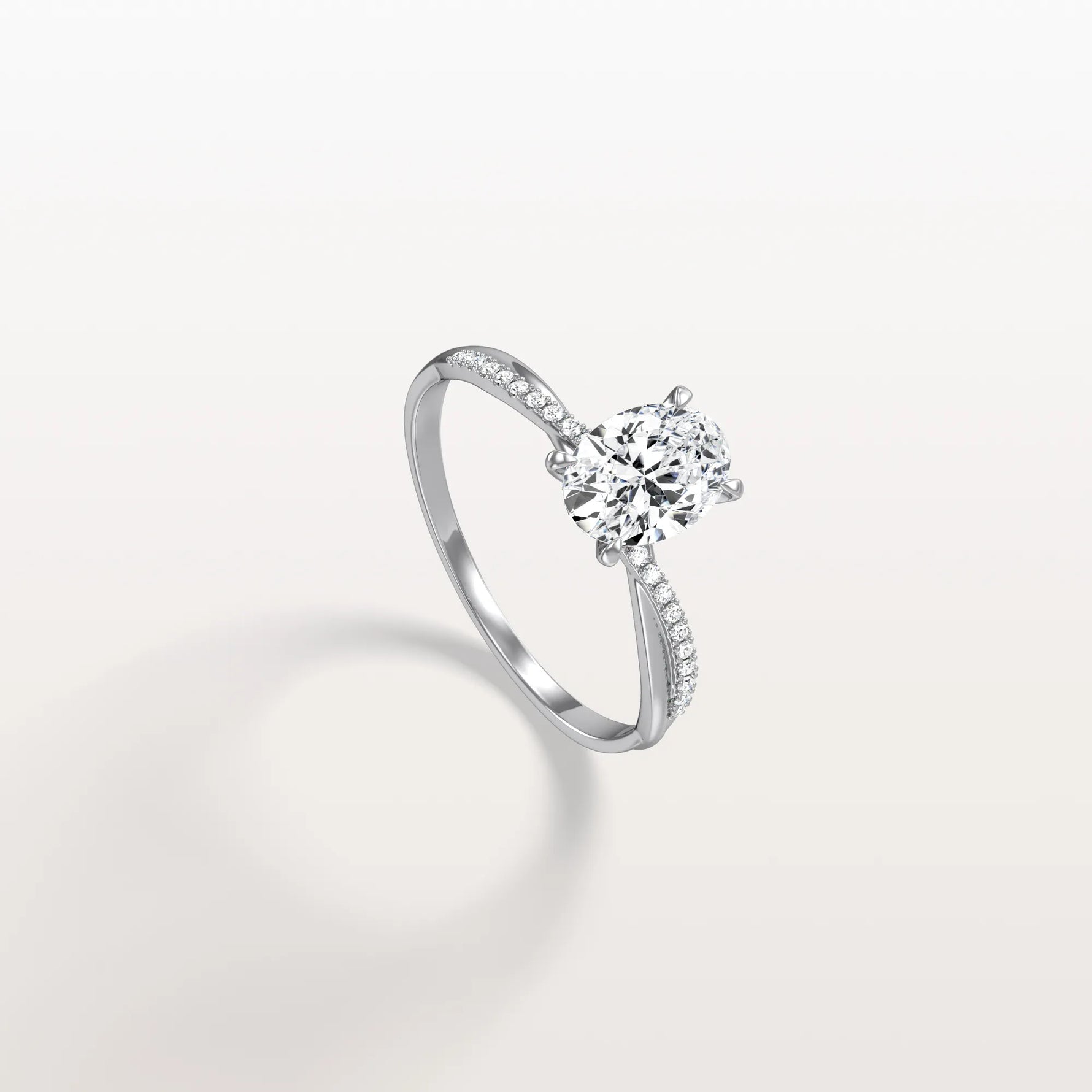 1CT Oval Cut Lab Diamond Twisted Engagement Ring In Solid Gold/Platinum - Rings
