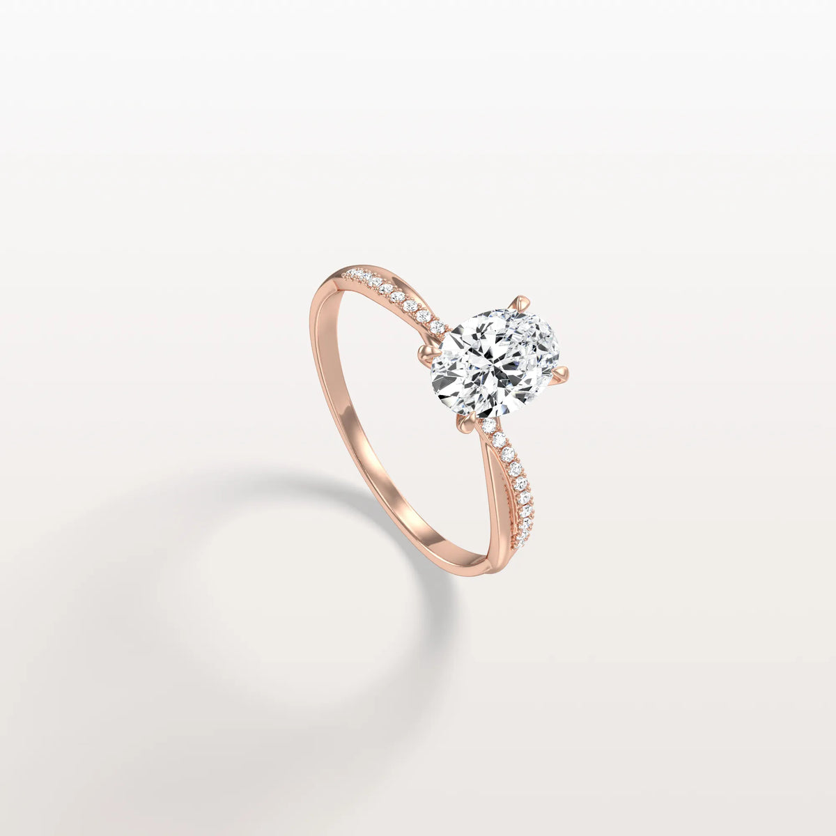 1CT Oval Cut Lab Diamond Twisted Engagement Ring In Solid Gold/Platinum - Rings