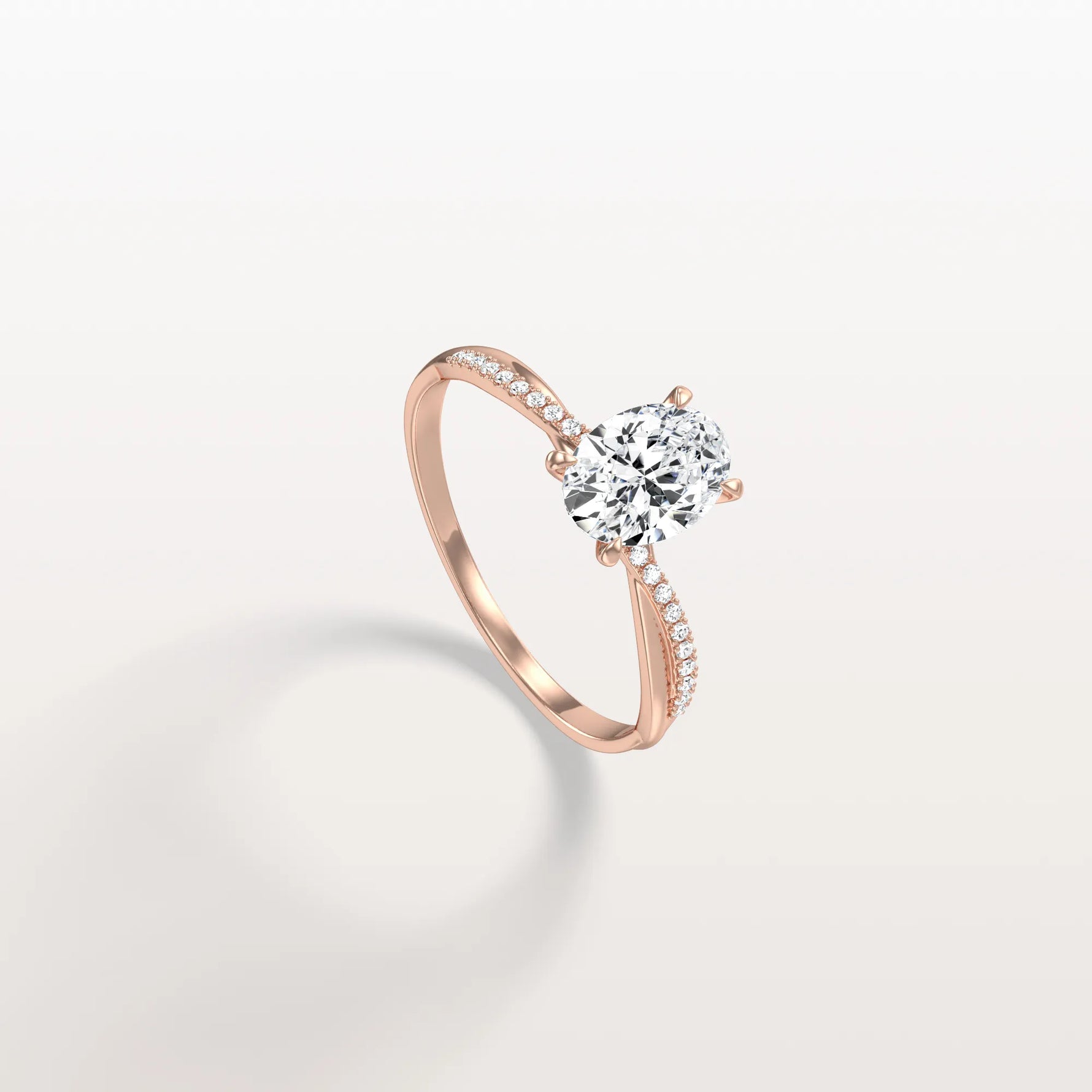 1CT Oval Cut Lab Diamond Twisted Engagement Ring In Solid Gold/Platinum - Rings