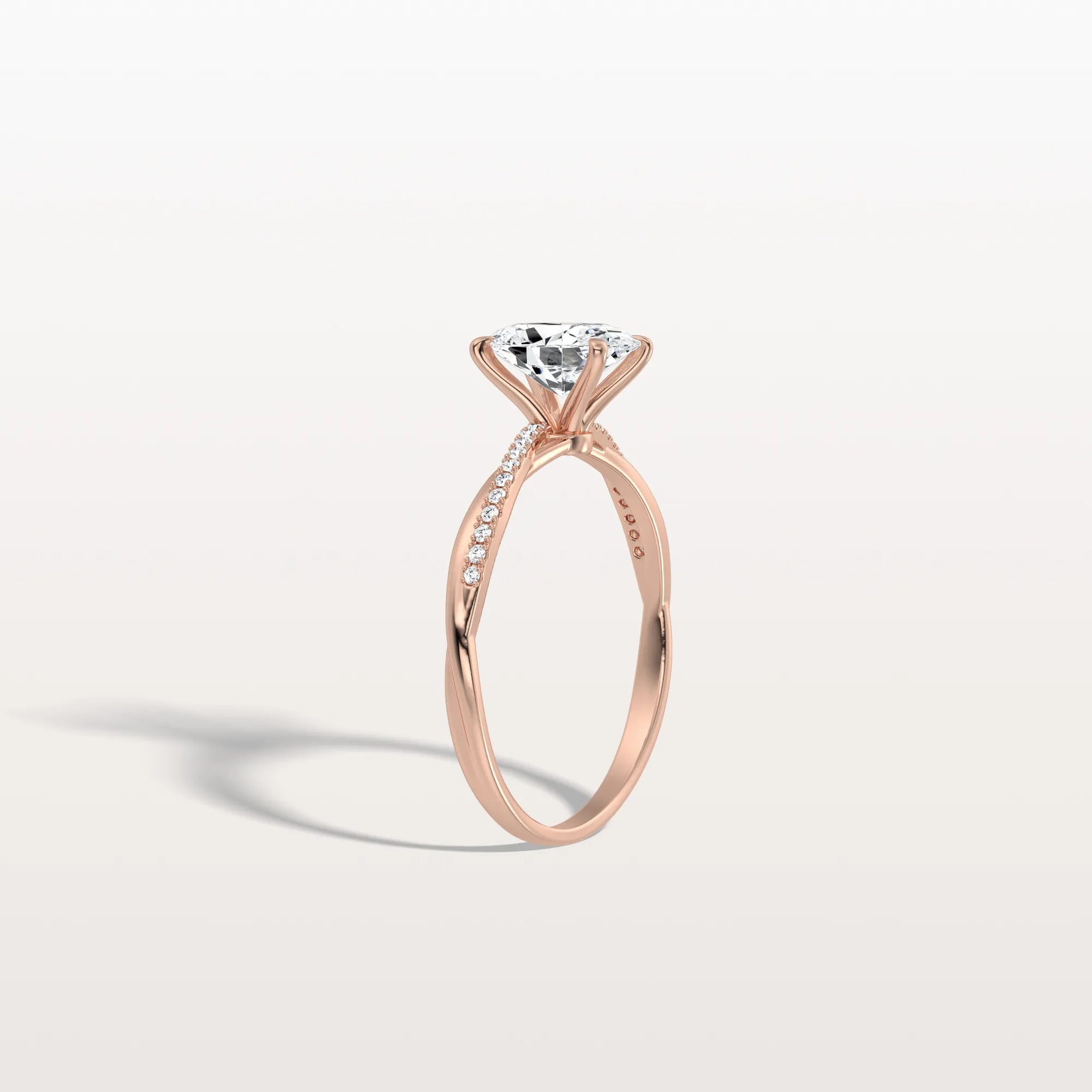 1CT Oval Cut Lab Diamond Twisted Engagement Ring In Solid Gold/Platinum - Rings