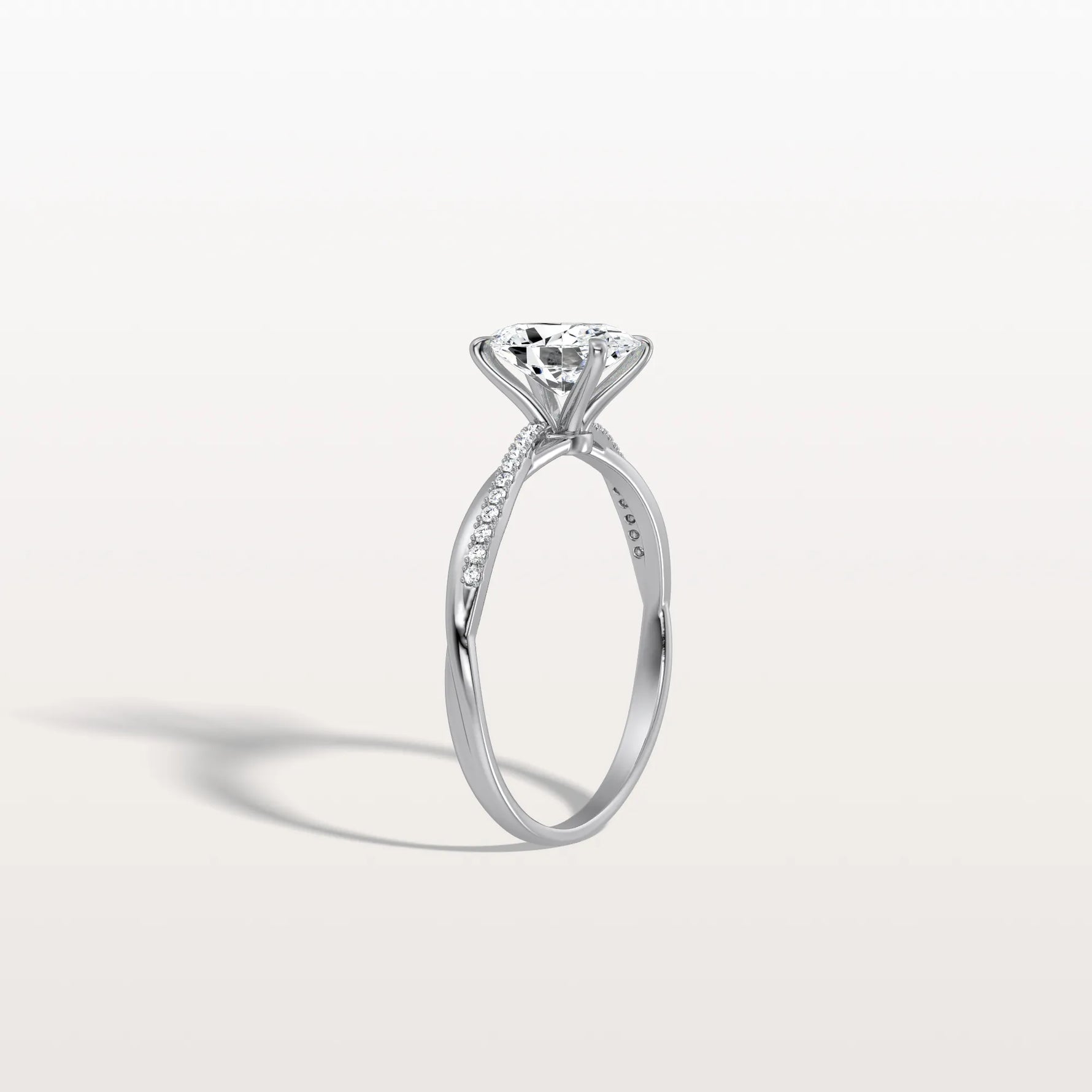 1CT Oval Cut Lab Diamond Twisted Engagement Ring In Solid Gold/Platinum - Rings