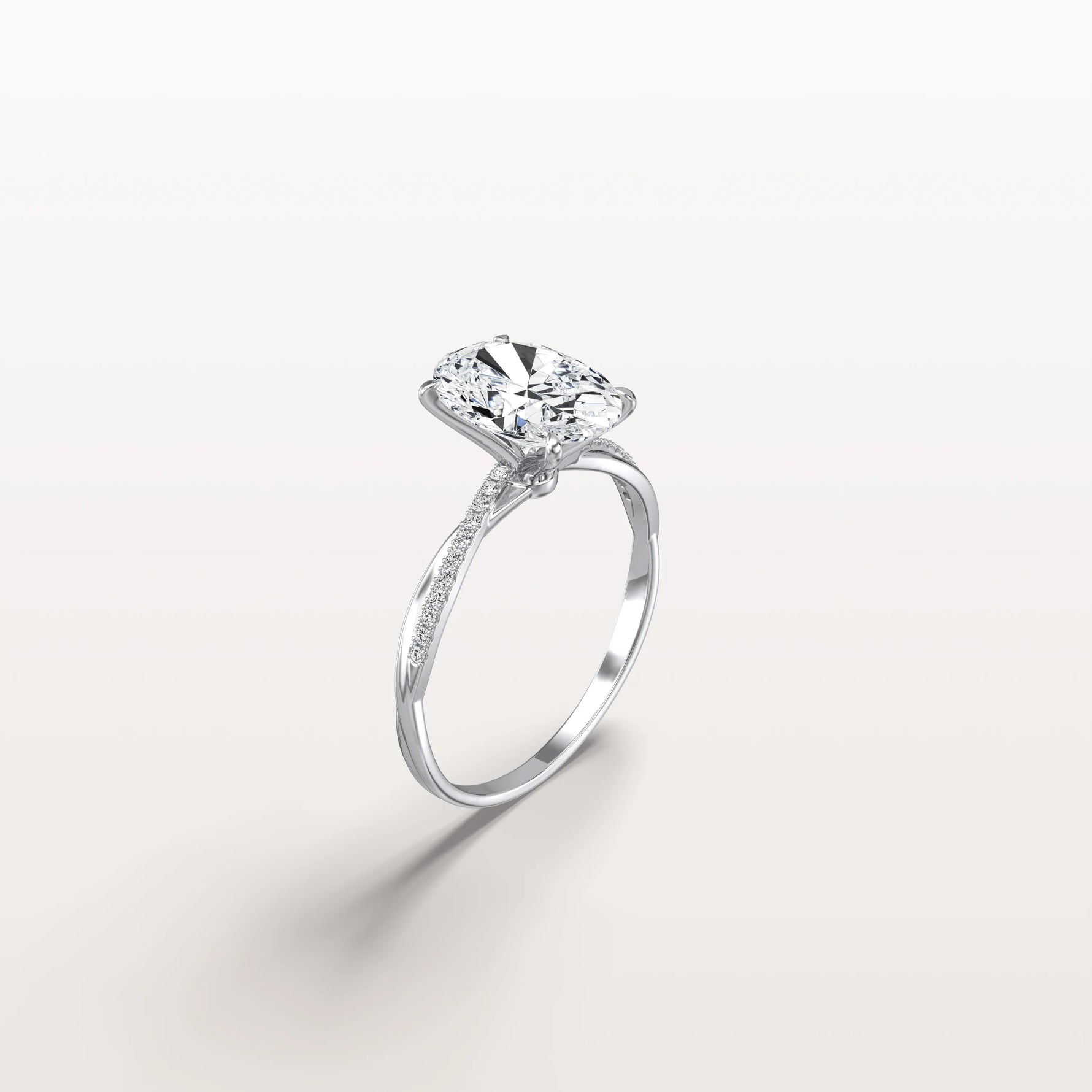 2CT Oval Cut Lab Diamond Twisted Engagement Ring In Solid Gold/Platinum - Rings