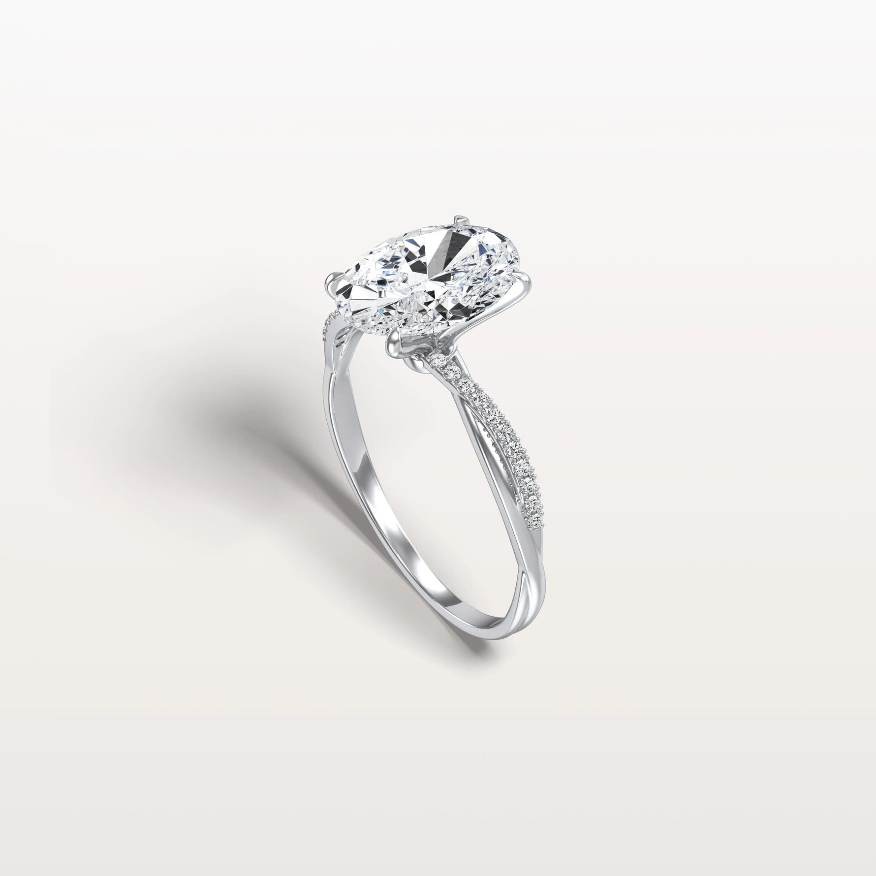 2CT Oval Cut Lab Diamond Twisted Engagement Ring In Solid Gold/Platinum - Rings