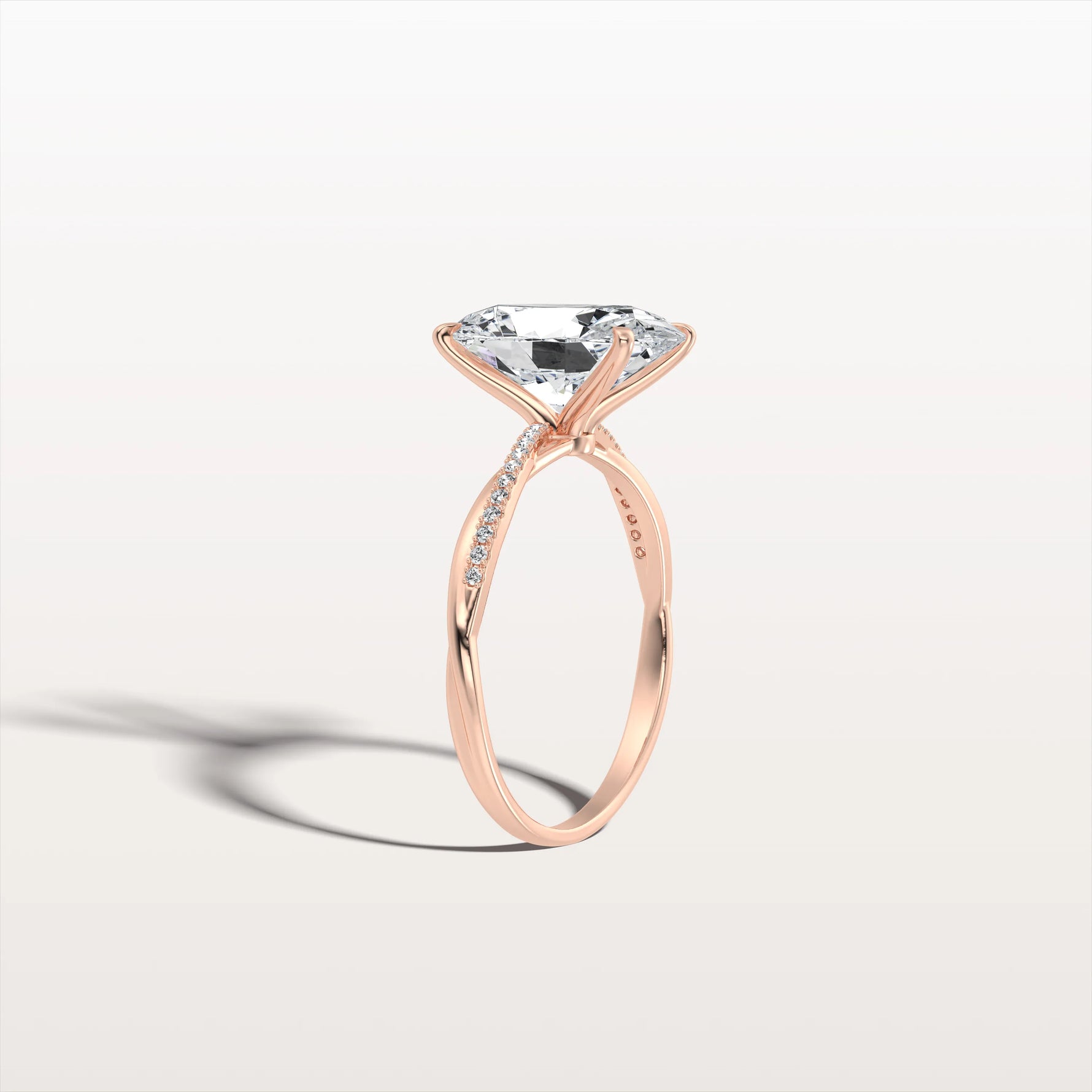 3CT Oval Cut Lab Diamond Twisted Engagement Ring In Solid Gold/Platinum - Rings