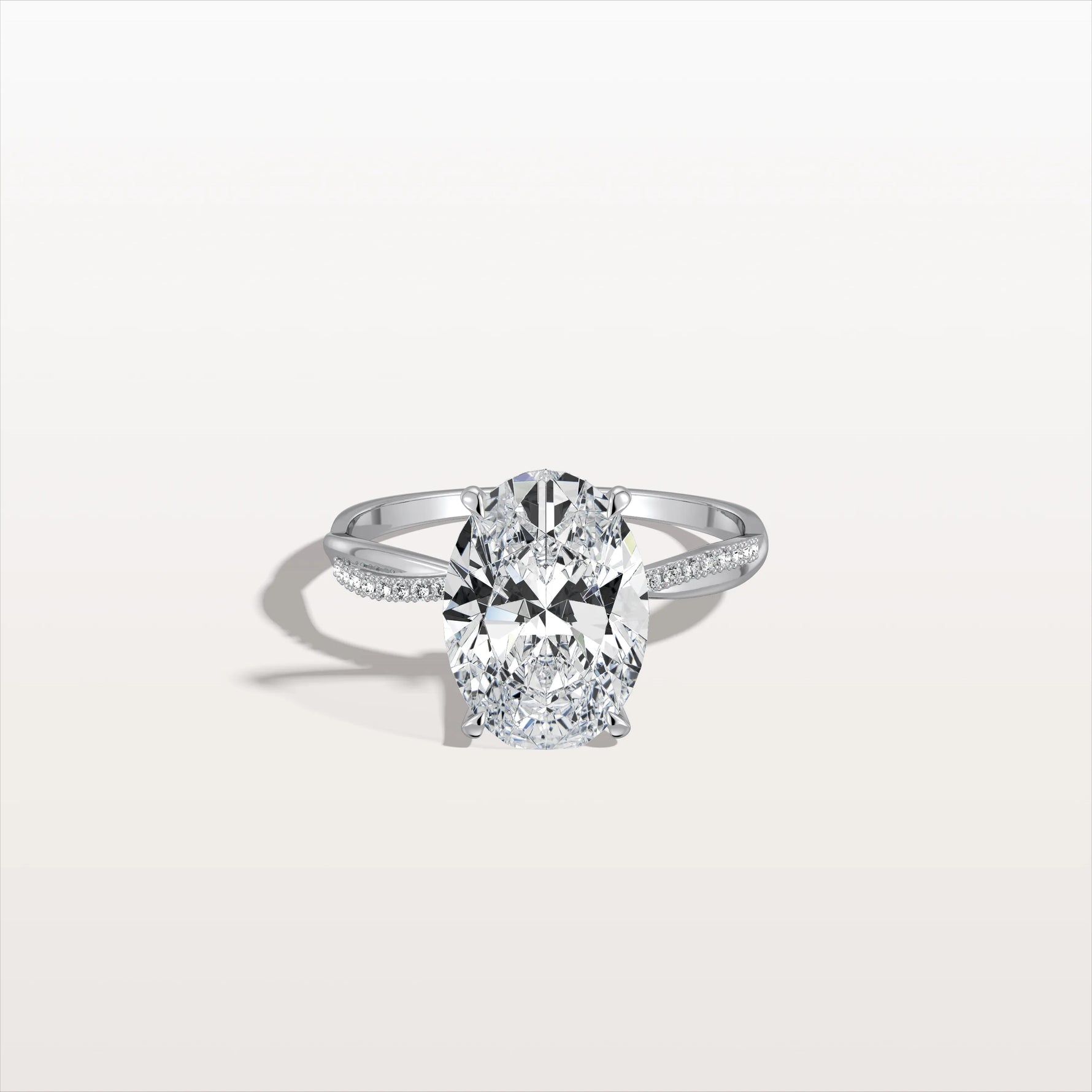 3CT Oval Cut Lab Diamond Twisted Engagement Ring In Solid Gold/Platinum - Rings