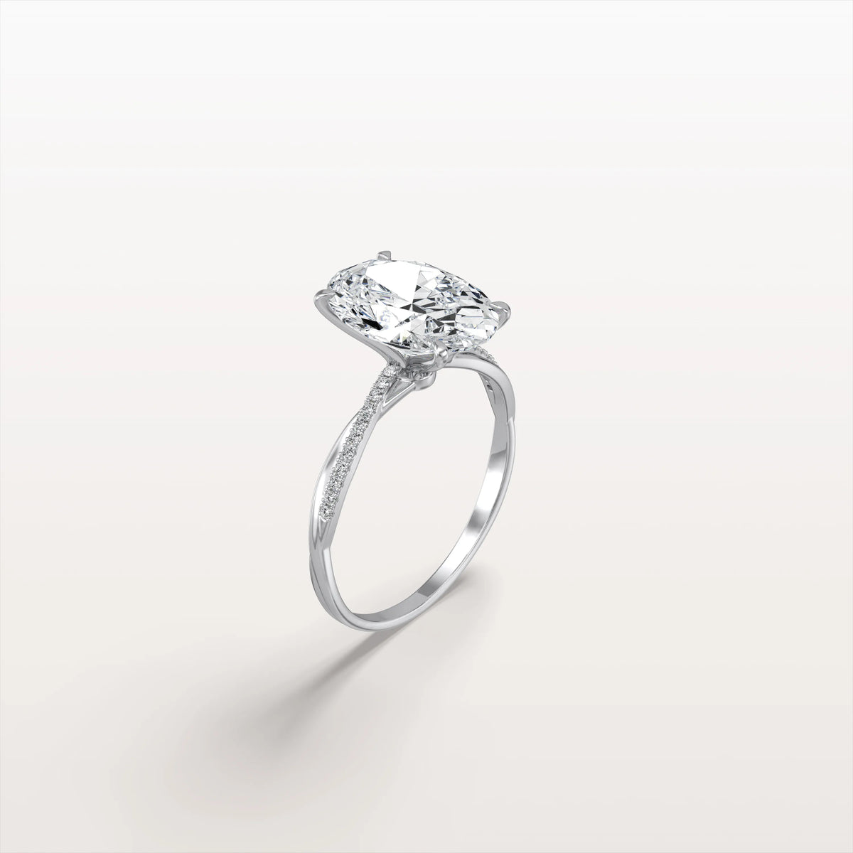 3CT Oval Cut Lab Diamond Twisted Engagement Ring In Solid Gold/Platinum - Rings
