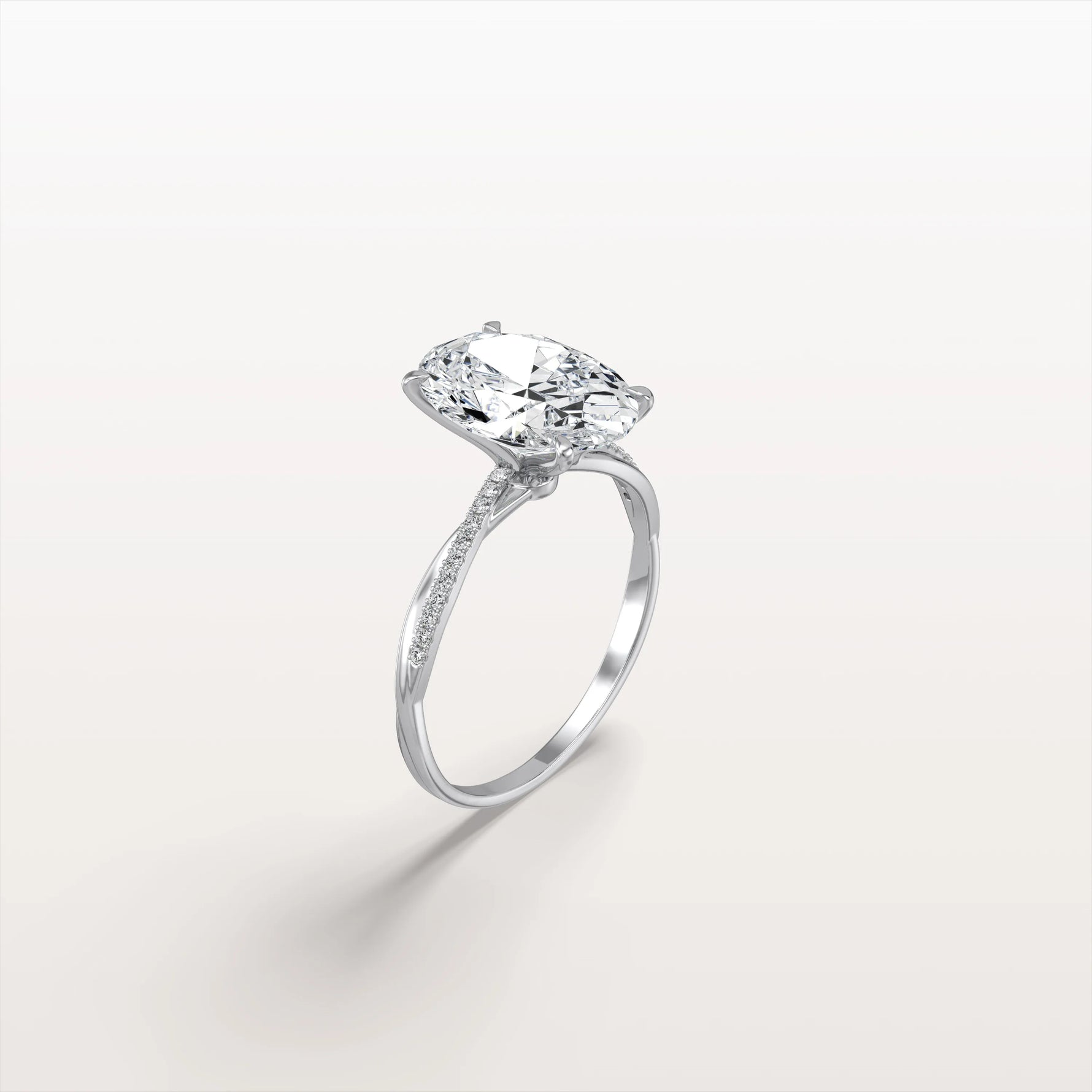3CT Oval Cut Lab Diamond Twisted Engagement Ring In Solid Gold/Platinum - Rings