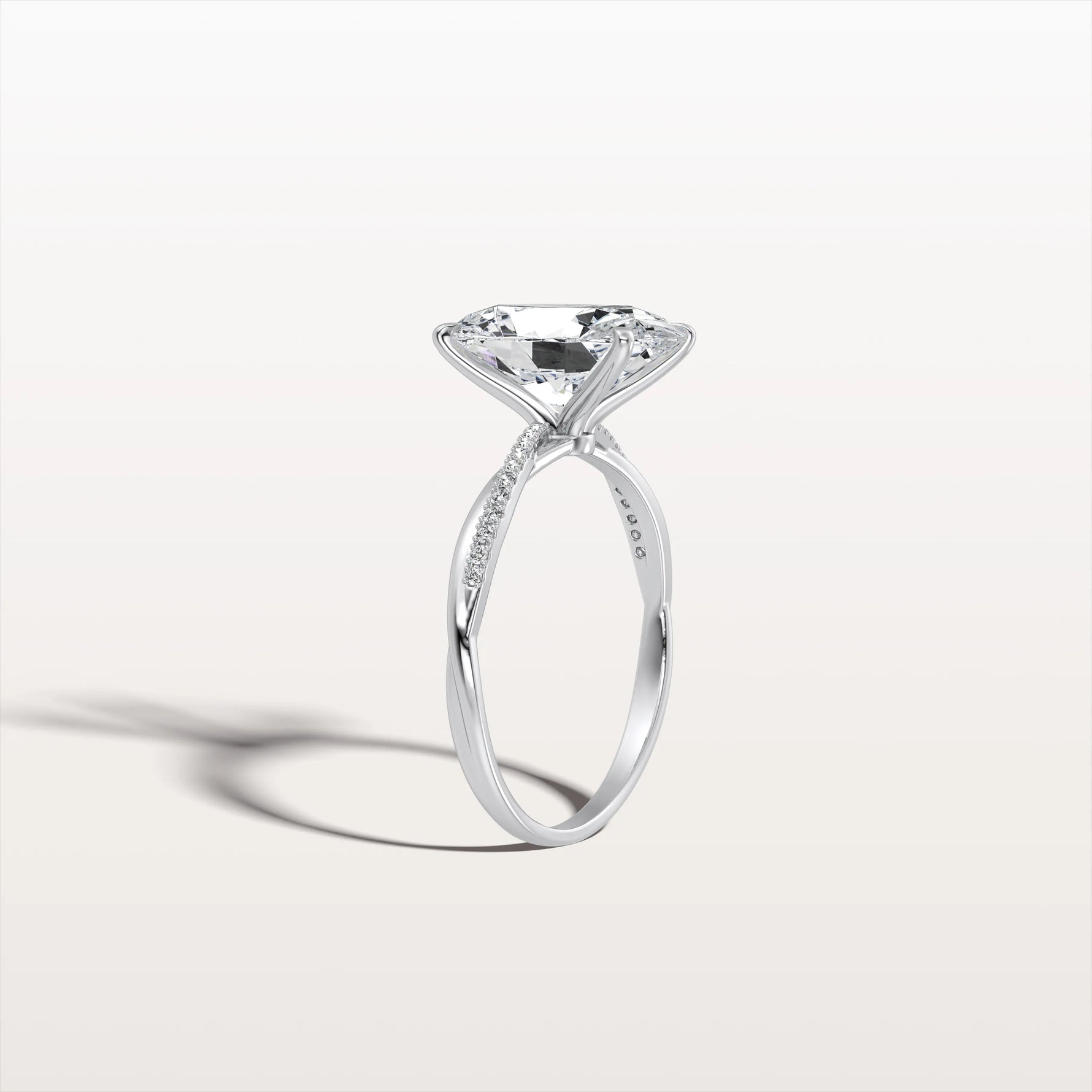 3CT Oval Cut Lab Diamond Twisted Engagement Ring In Solid Gold/Platinum - Rings