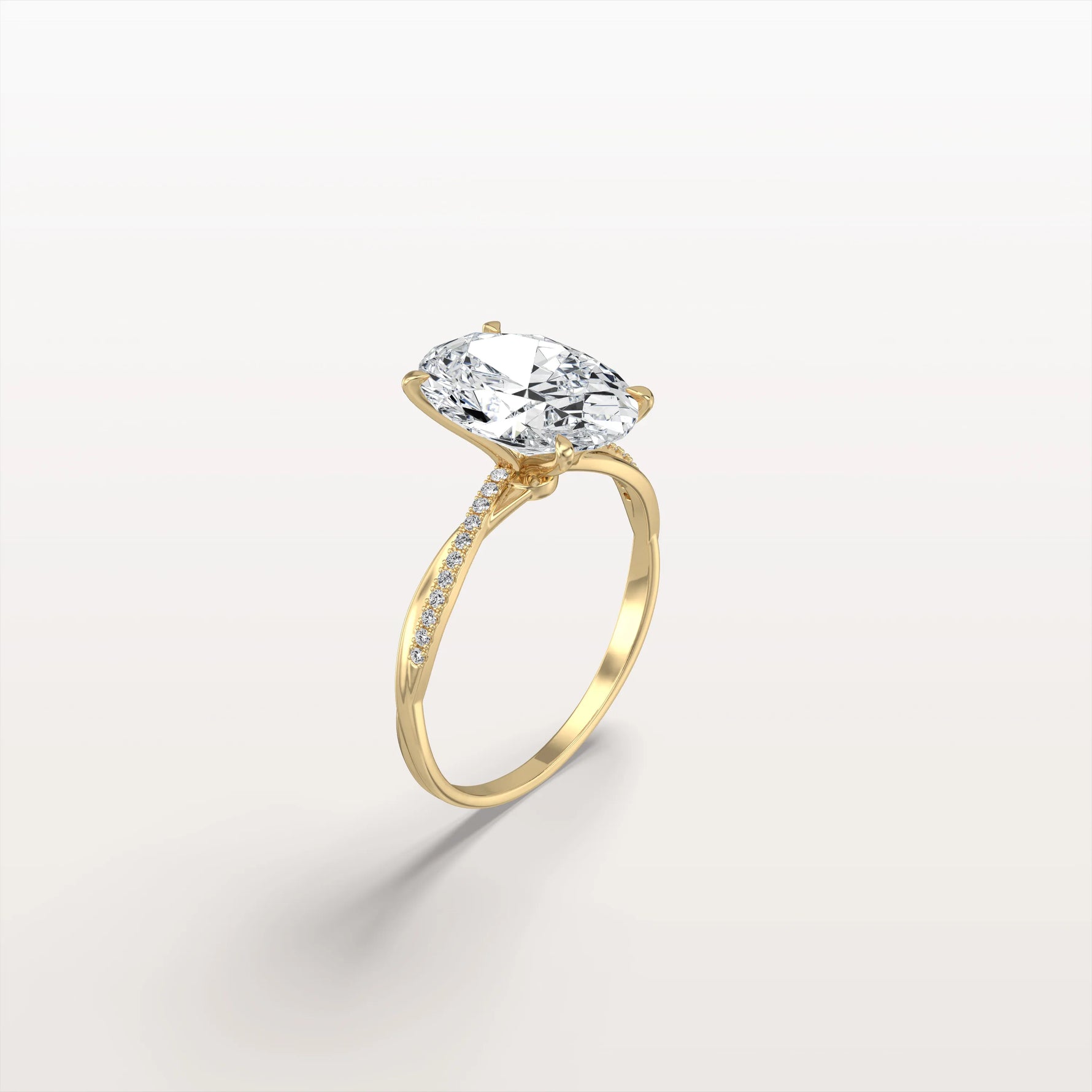 3CT Oval Cut Lab Diamond Twisted Engagement Ring In Solid Gold/Platinum - Rings