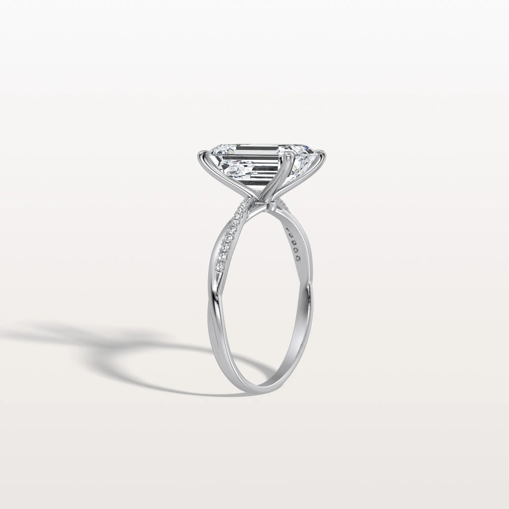 3CT Emeral Cut Lab Diamond Twisted Engagement Ring In Solid Gold/Platinum - Rings