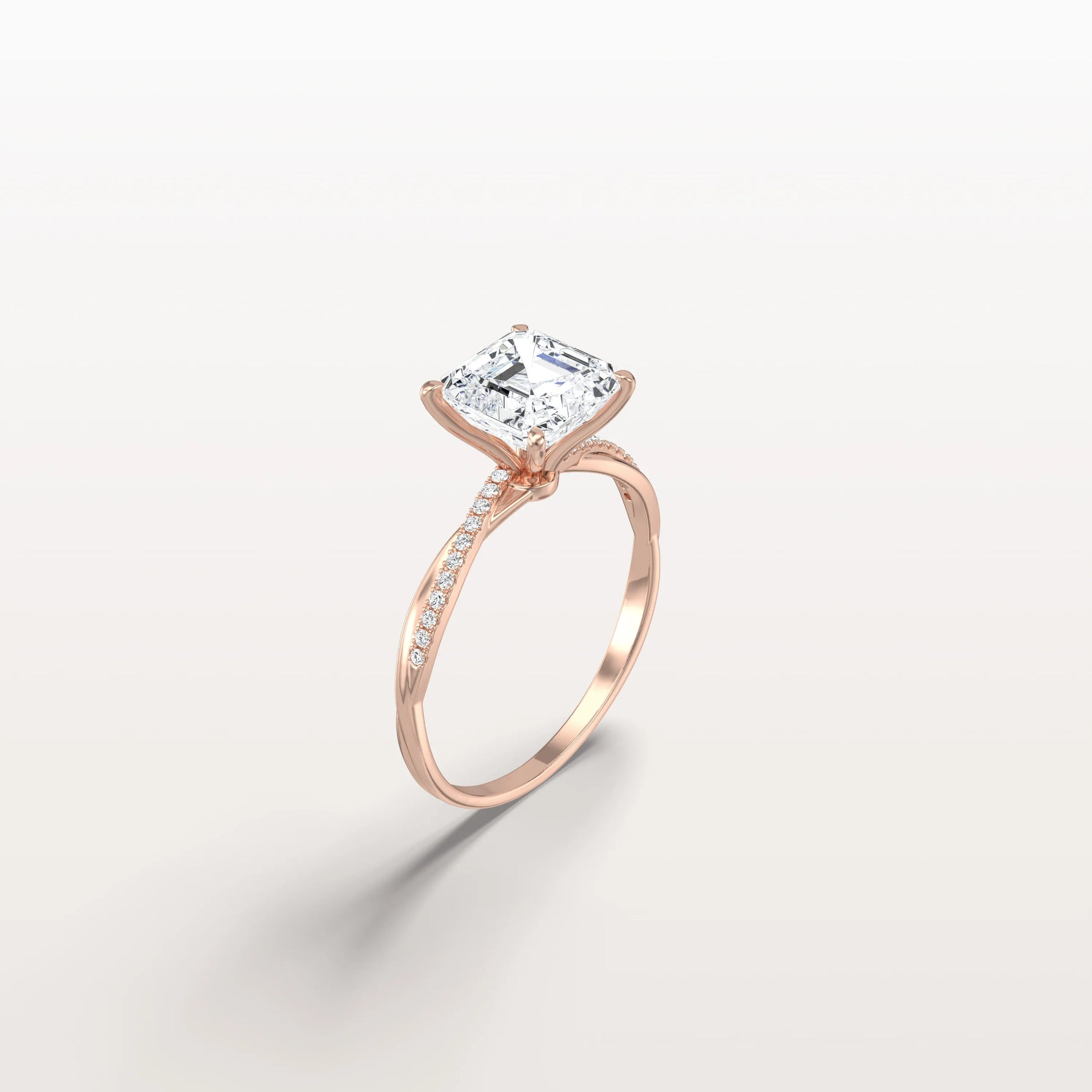 2CT Asscher Cut Lab Diamond Twisted Engagement Ring In Solid Gold/Platinum - Rings