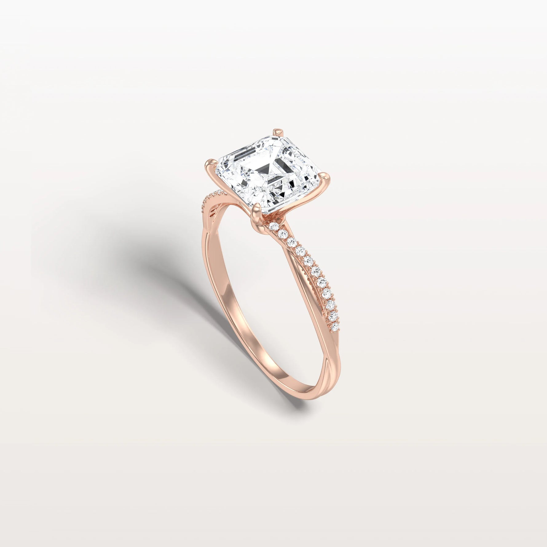 2CT Asscher Cut Lab Diamond Twisted Engagement Ring In Solid Gold/Platinum - Rings