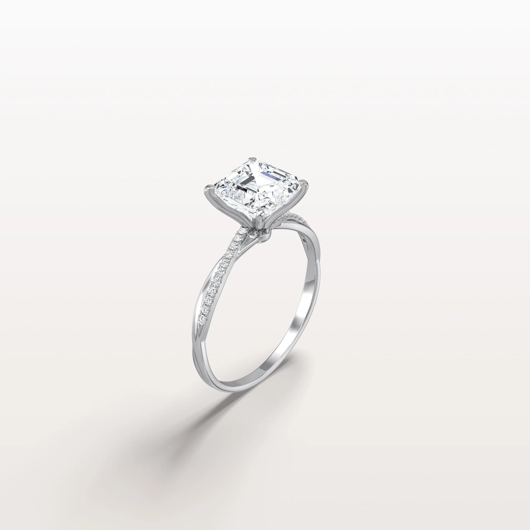 2CT Asscher Cut Lab Diamond Twisted Engagement Ring In Solid Gold/Platinum - Rings