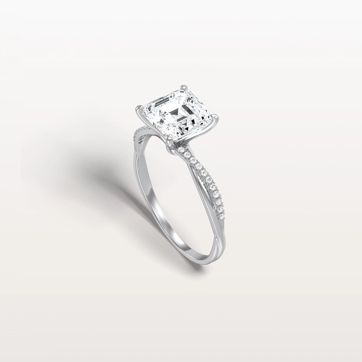 2CT Asscher Cut Lab Diamond Twisted Engagement Ring In Solid Gold/Platinum - Rings