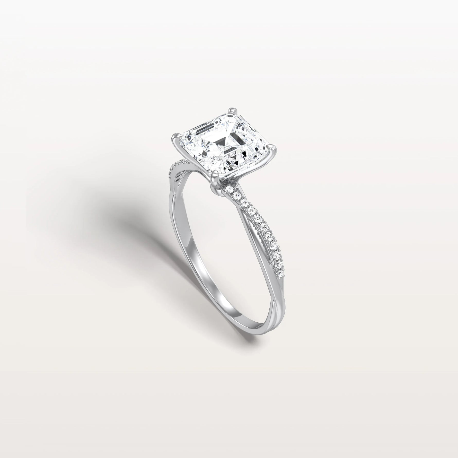 2CT Asscher Cut Lab Diamond Twisted Engagement Ring In Solid Gold/Platinum - Rings
