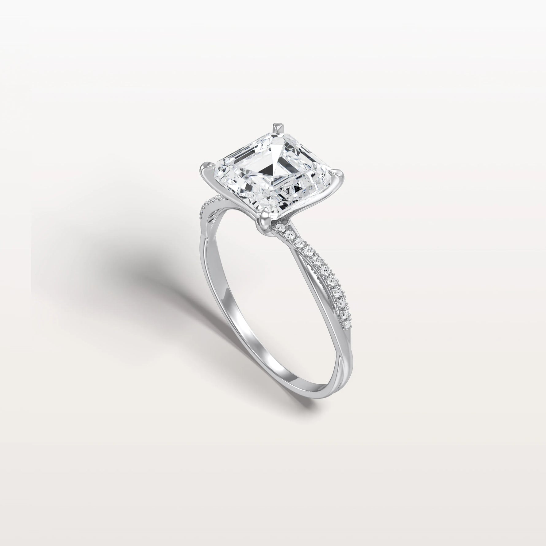 3CT Asscher Cut Lab Diamond Twisted Engagement Ring In Solid Gold/Platinum - Rings