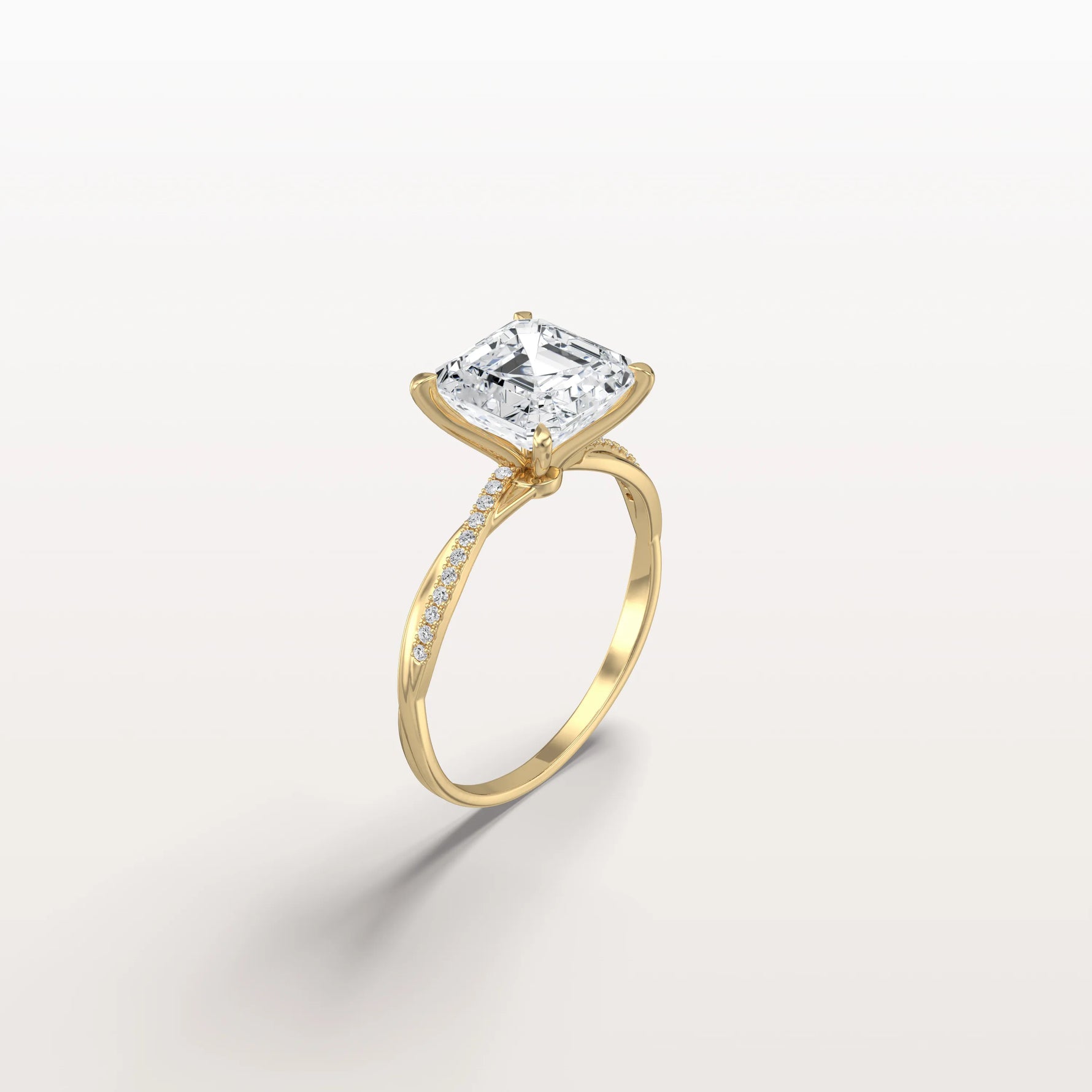 3CT Asscher Cut Lab Diamond Twisted Engagement Ring In Solid Gold/Platinum - Rings