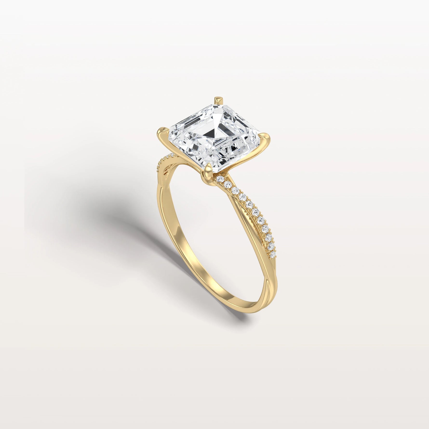 3CT Asscher Cut Lab Diamond Twisted Engagement Ring In Solid Gold/Platinum - Rings