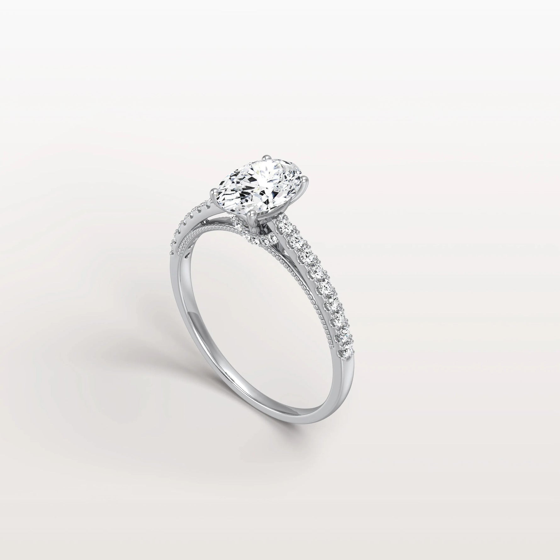 Oval Cut Pave Solitaire 1CT Lab Grown Engagement Ring - Rings