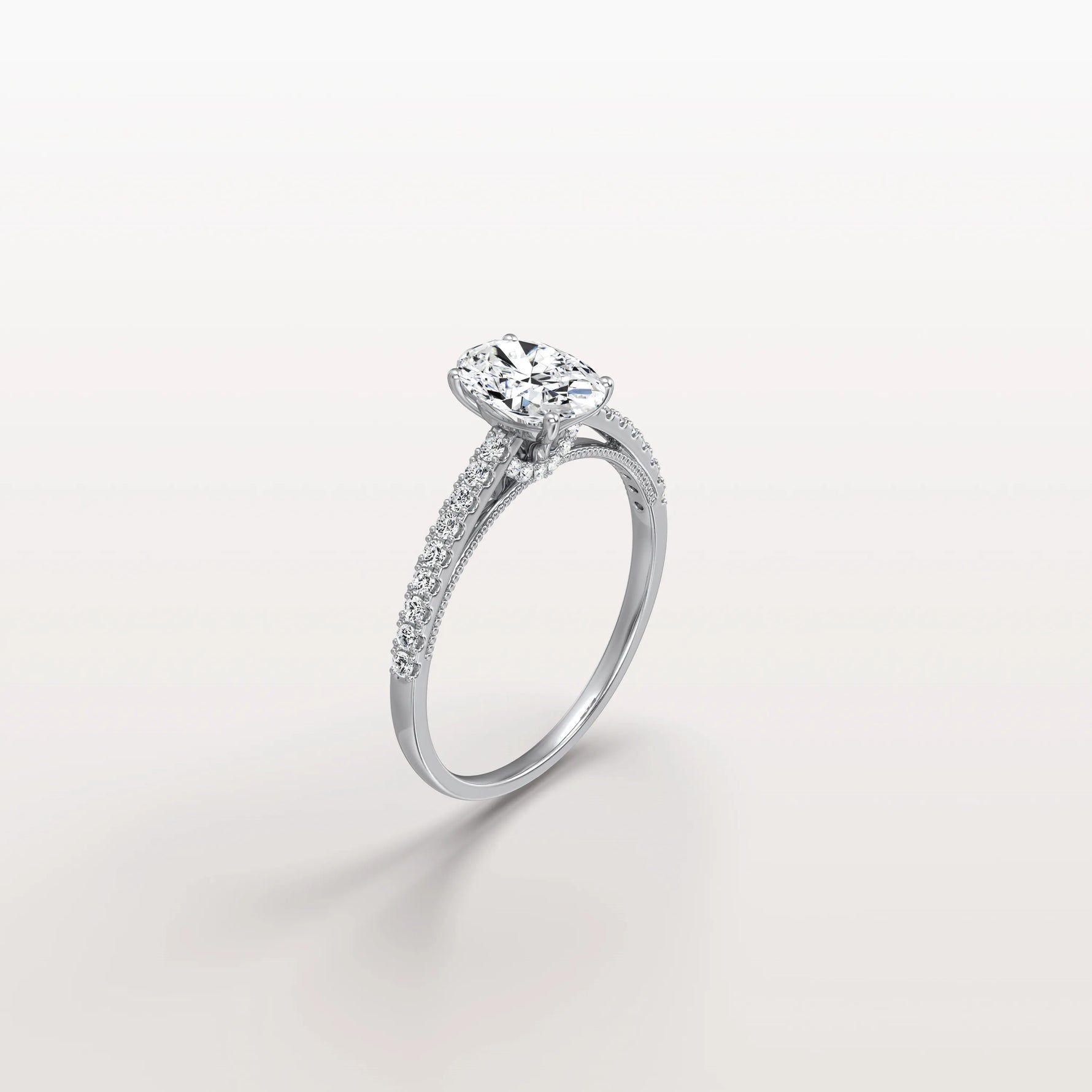 Oval Cut Pave Solitaire 1CT Lab Grown Engagement Ring - Rings