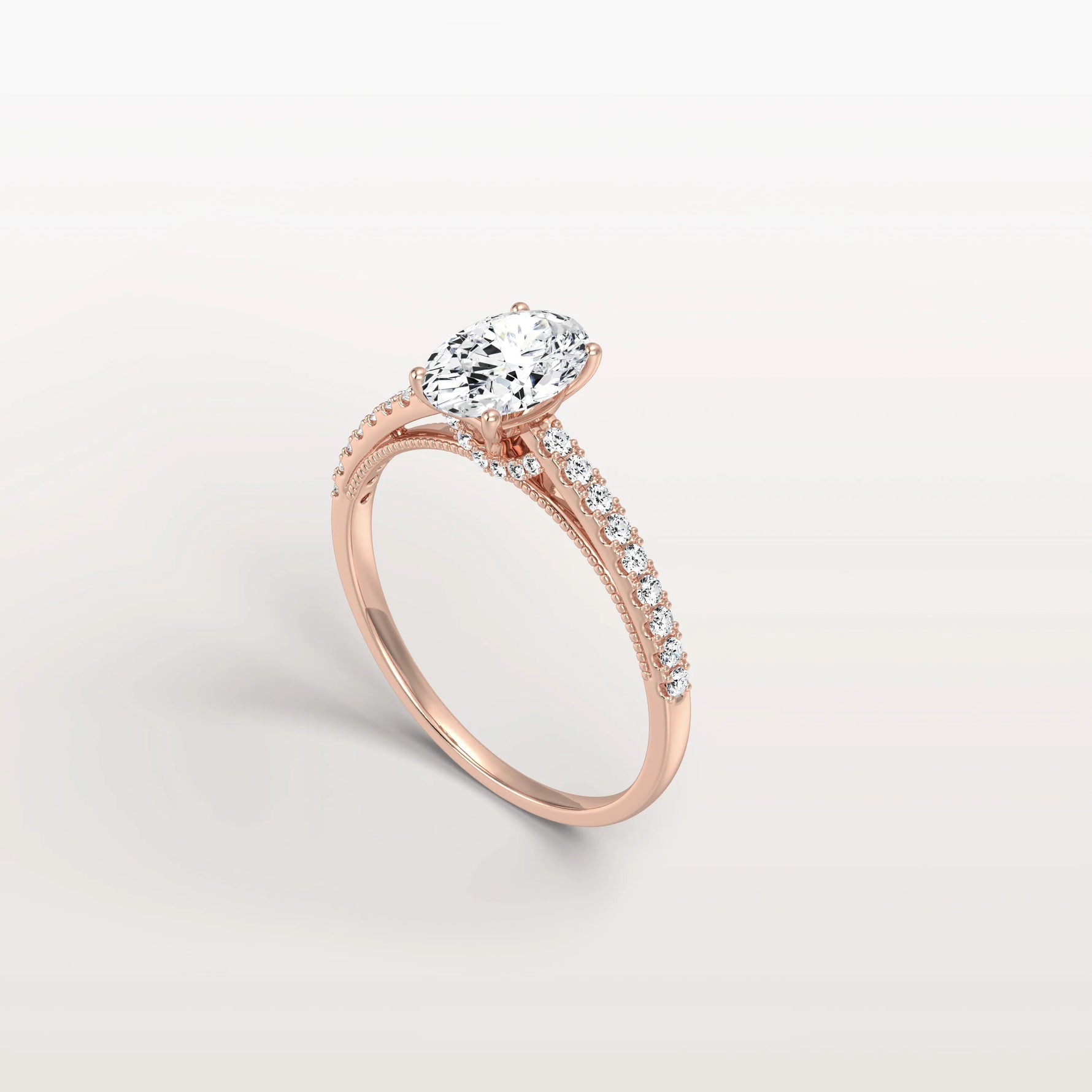 Oval Cut Pave Solitaire 1CT Lab Grown Engagement Ring - Rings