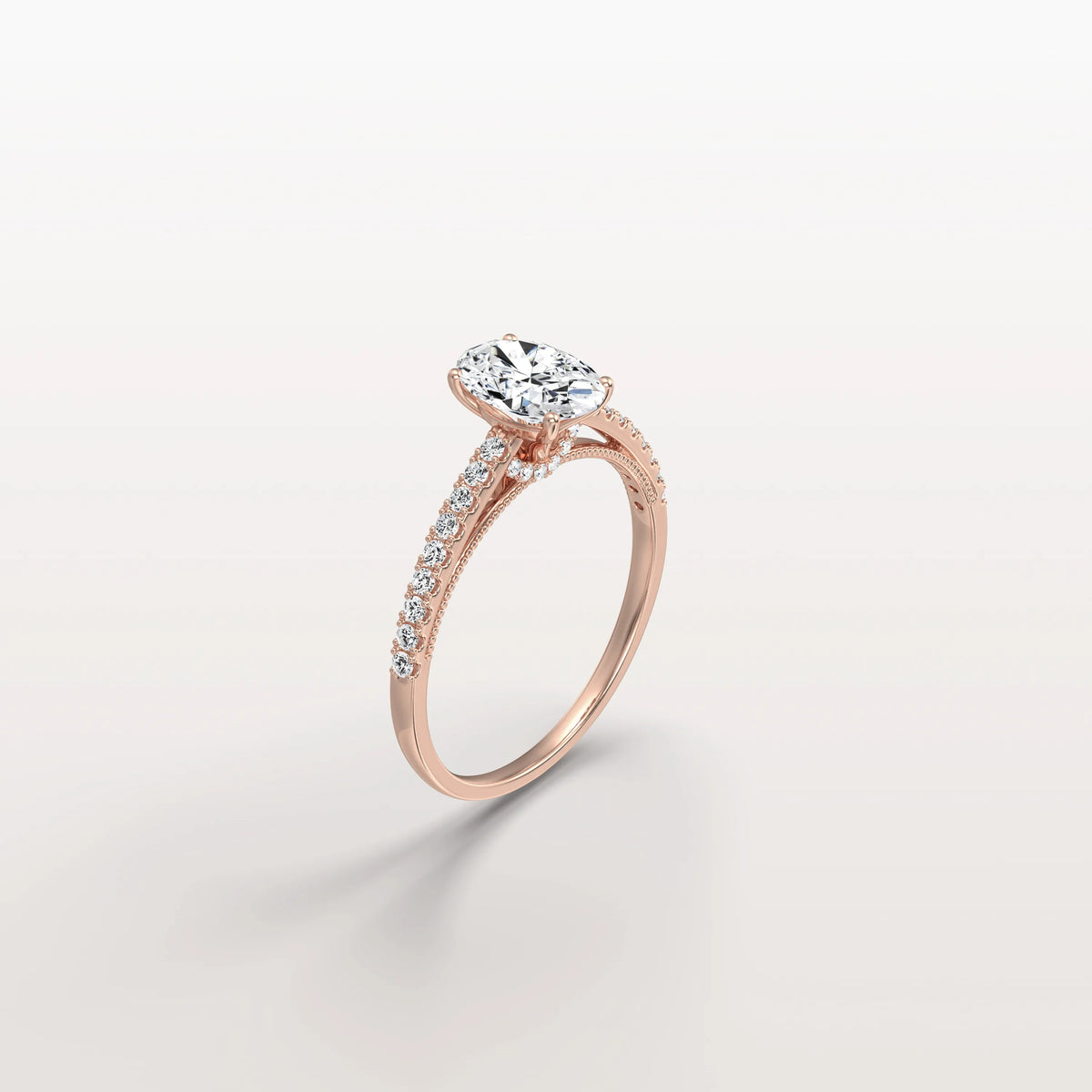 Oval Cut Pave Solitaire 1CT Lab Grown Engagement Ring - Rings