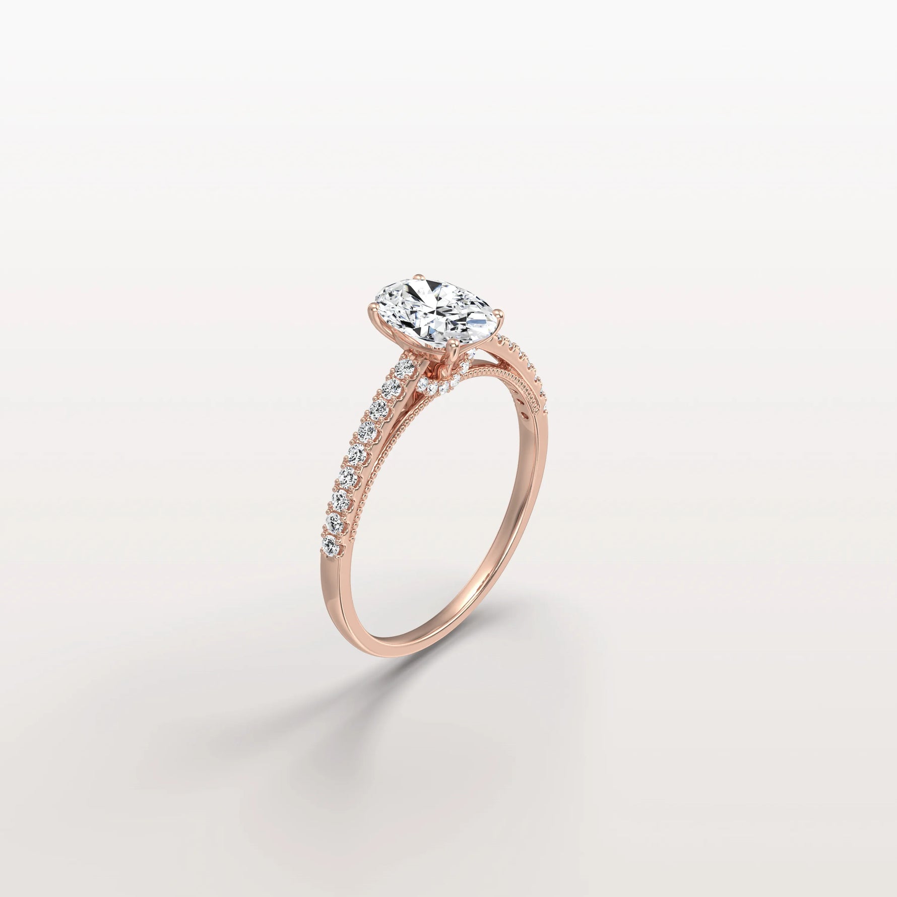 Oval Cut Pave Solitaire 1CT Lab Grown Engagement Ring - Rings