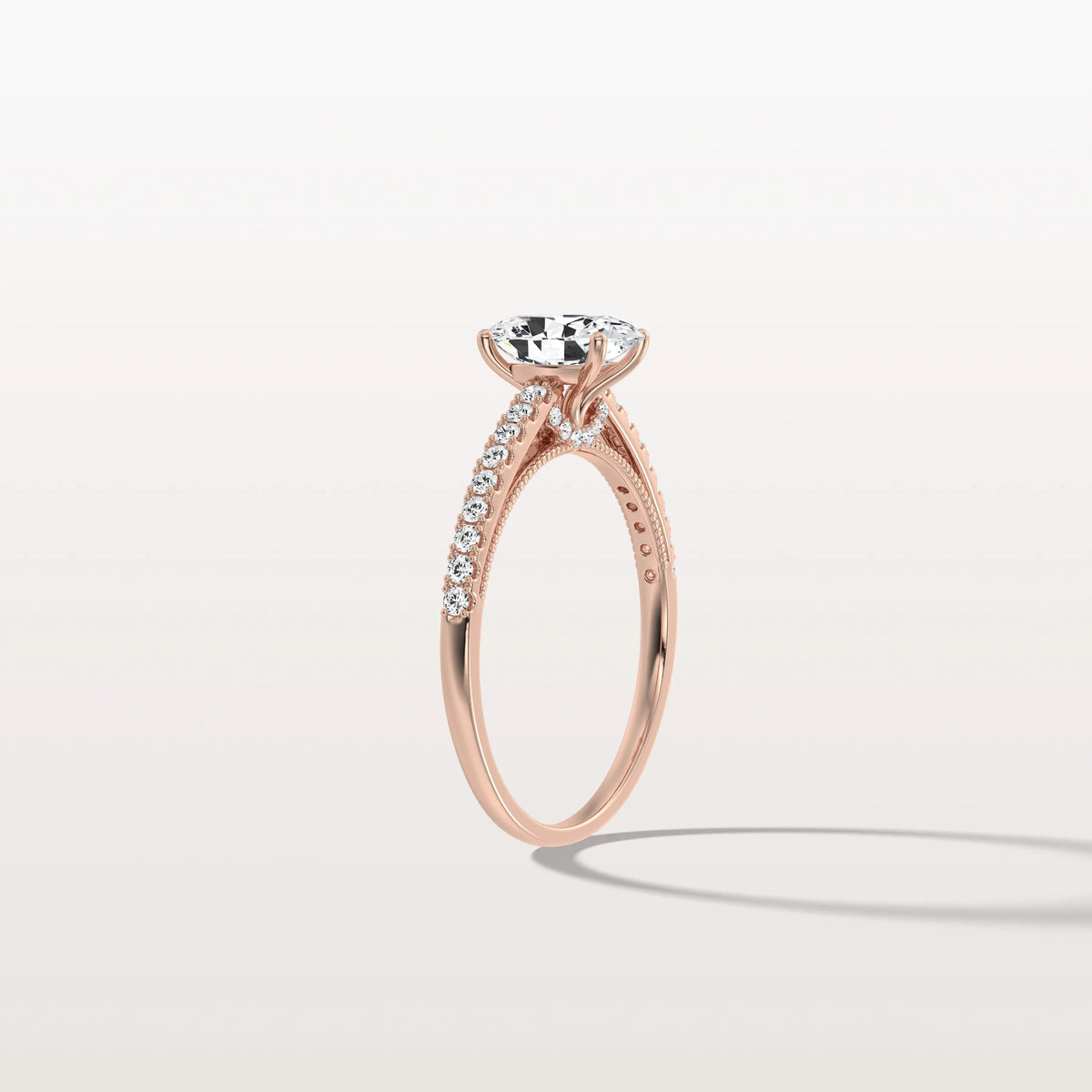 Oval Cut Pave Solitaire 1CT Lab Grown Engagement Ring - Rings