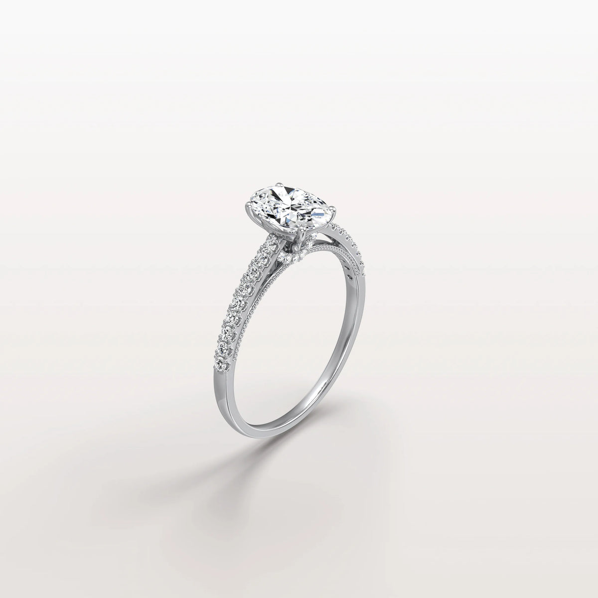 Oval Cut Pave Solitaire 1CT Lab Grown Engagement Ring - Rings