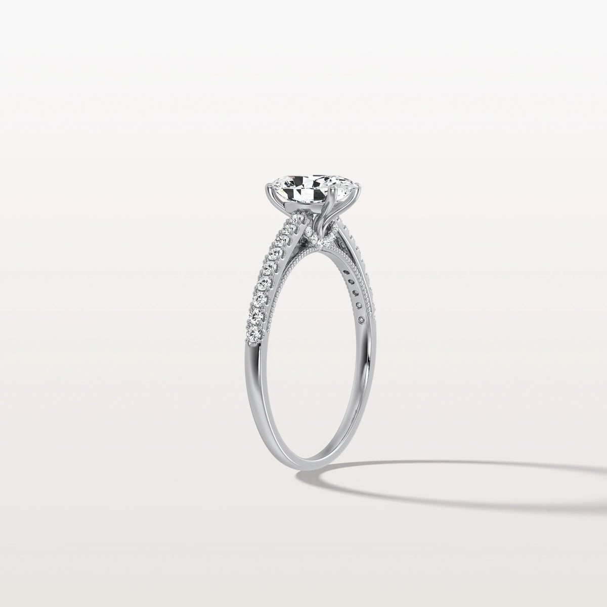 Oval Cut Pave Solitaire 1CT Lab Grown Engagement Ring - Rings