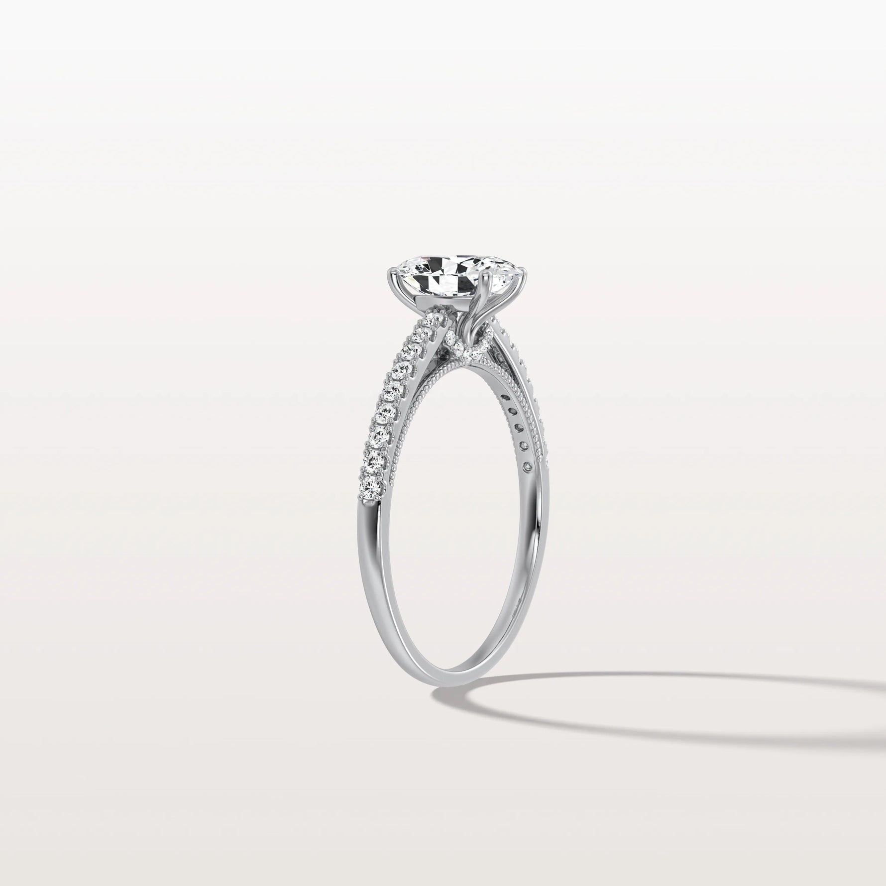 Oval Cut Pave Solitaire 1CT Lab Grown Engagement Ring - Rings
