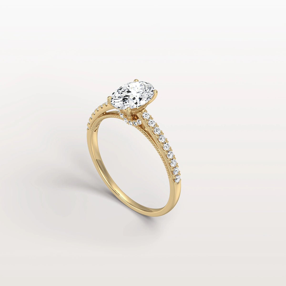 Oval Cut Pave Solitaire 1CT Lab Grown Engagement Ring - Rings