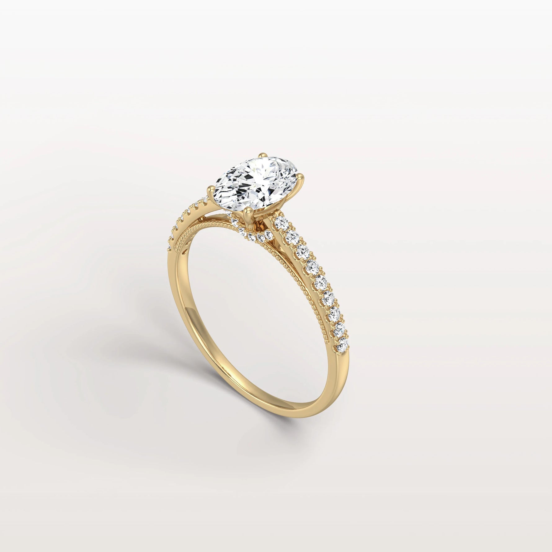 Oval Cut Pave Solitaire 1CT Lab Grown Engagement Ring - Rings