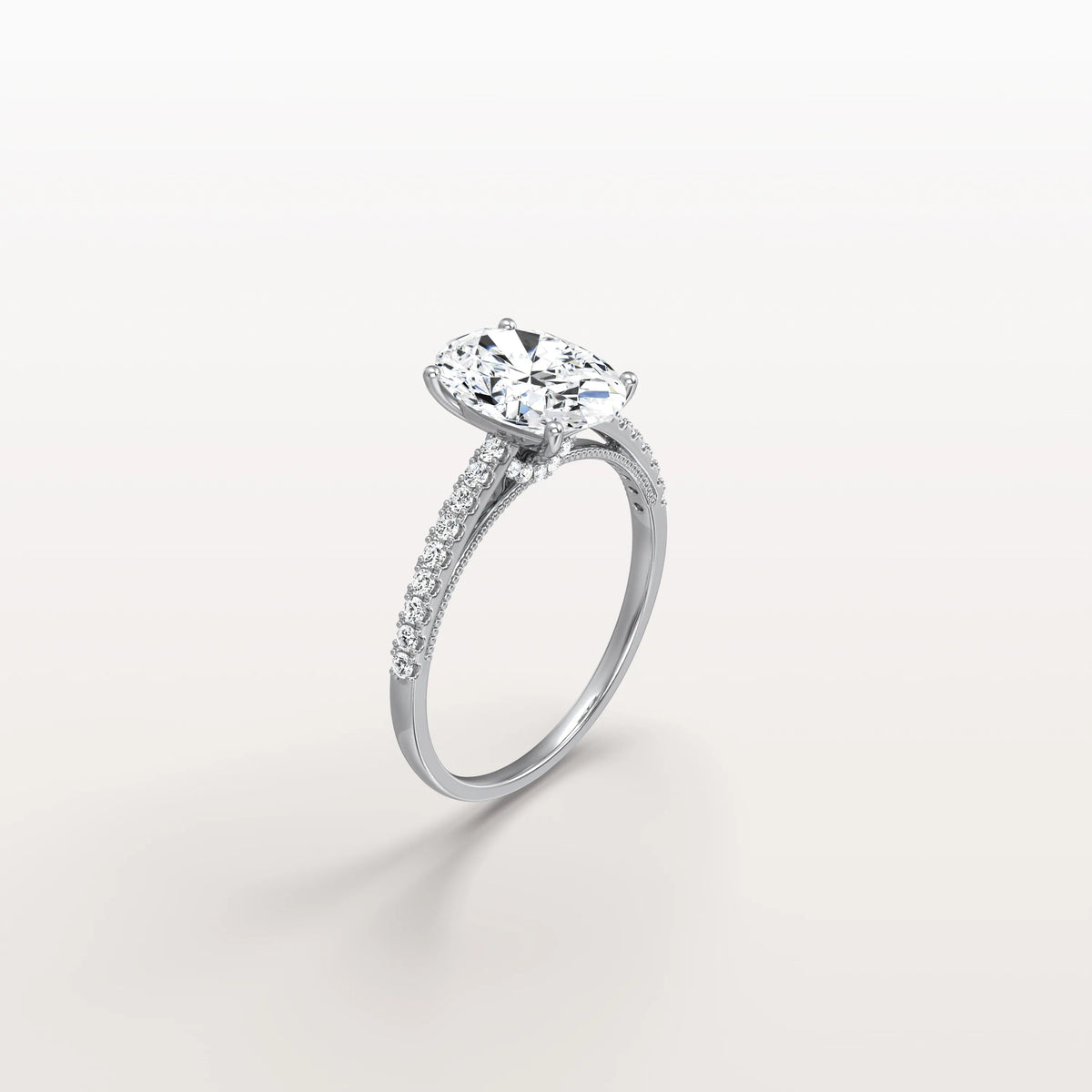 Oval Cut Pave Solitaire 2CT Lab Grown Engagement Ring - Rings