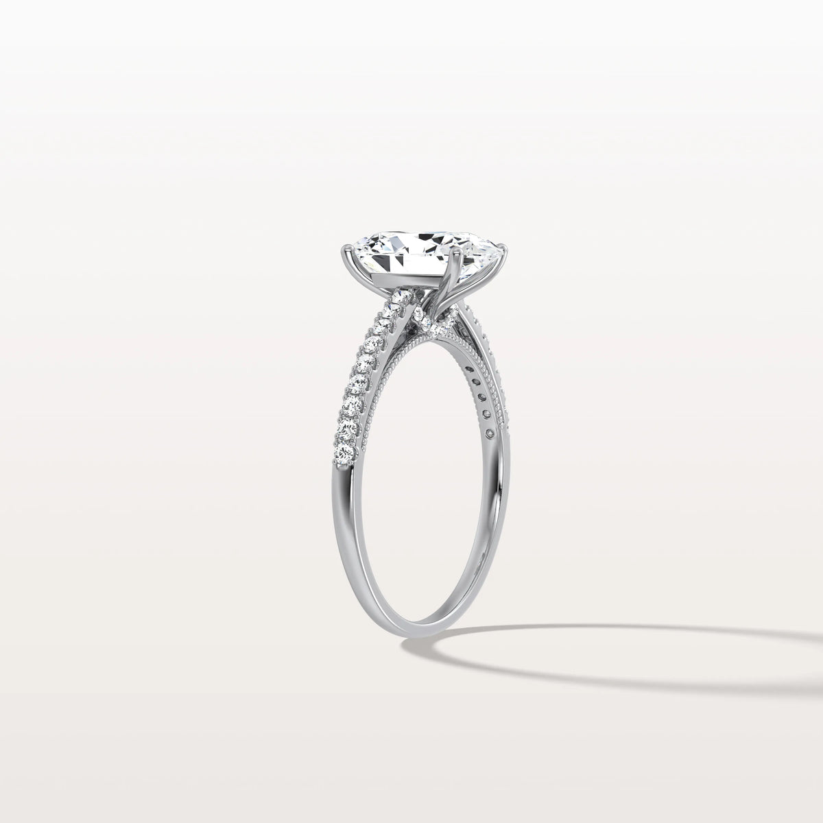 Oval Cut Pave Solitaire 2CT Lab Grown Engagement Ring - Rings