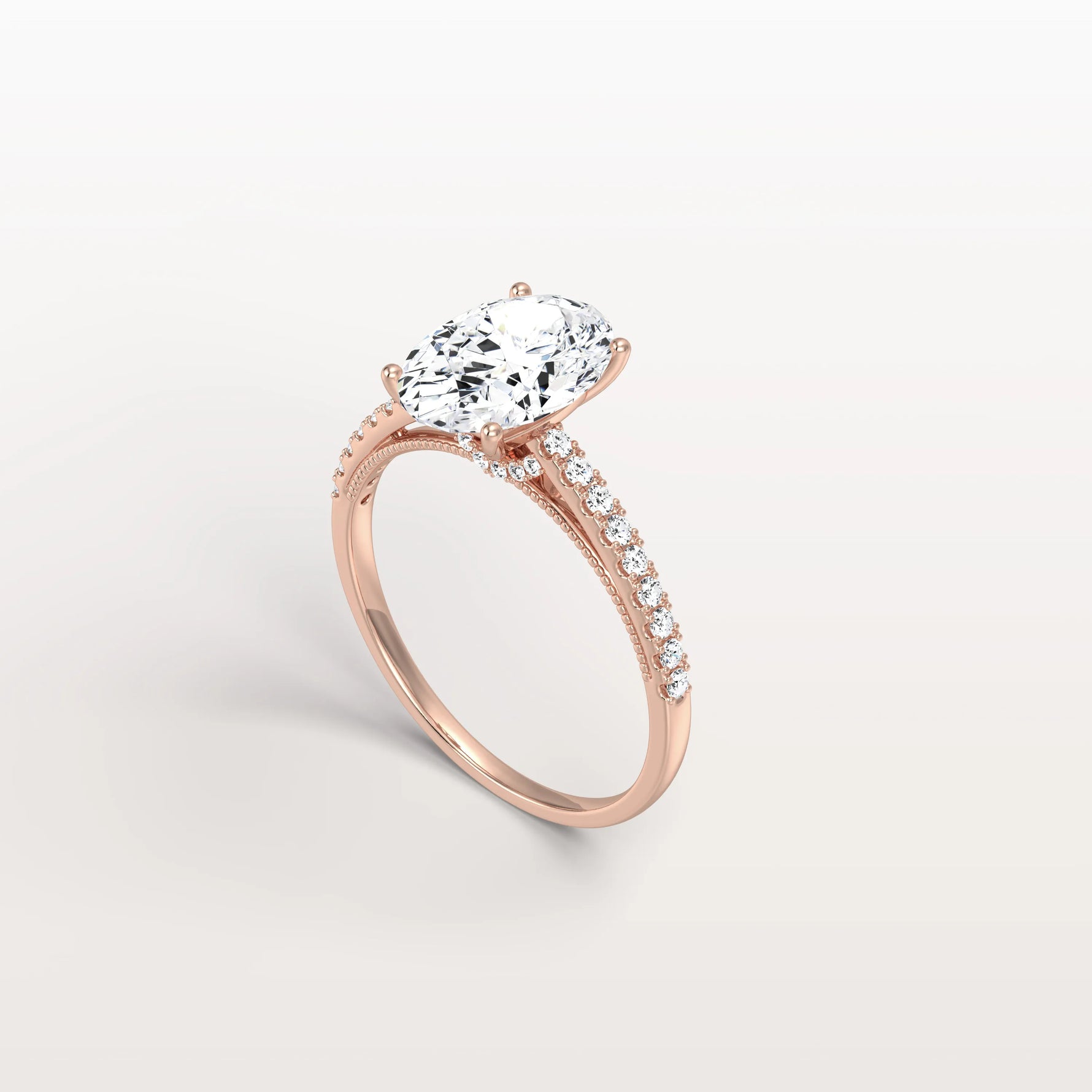 Oval Cut Pave Solitaire 2CT Lab Grown Engagement Ring - Rings