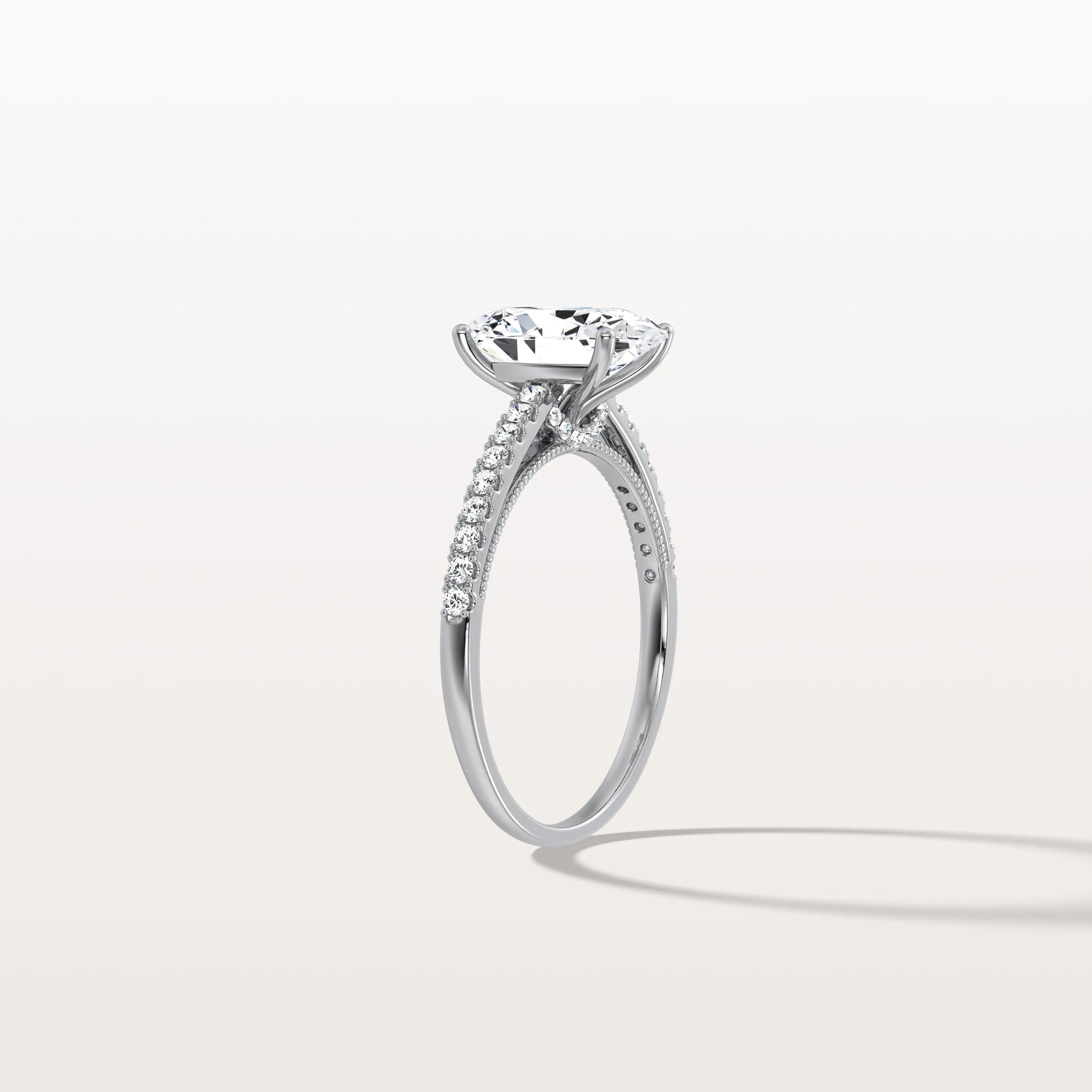 Oval Cut Pave Solitaire 2CT Lab Grown Engagement Ring - Rings