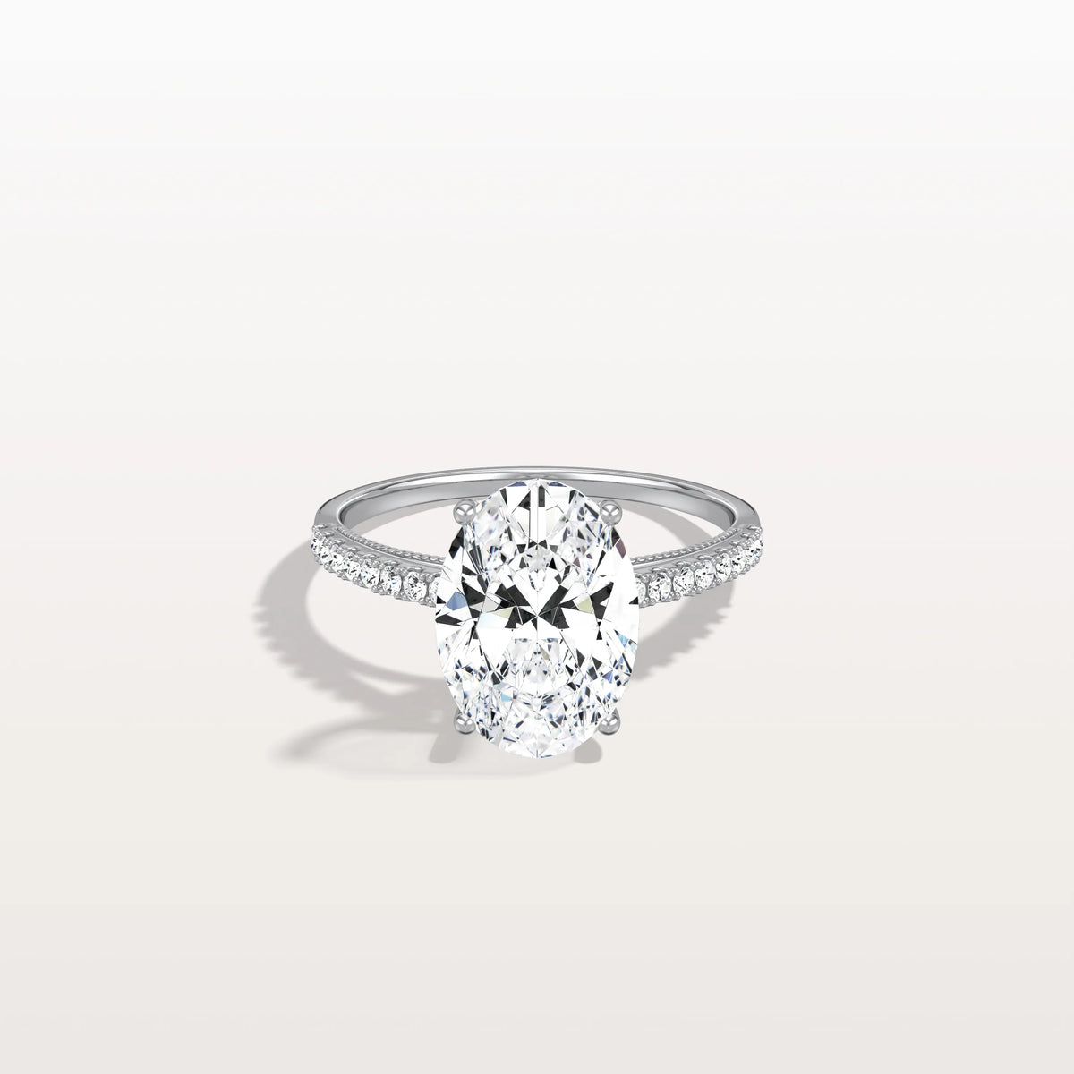 Oval Cut Pave Solitaire 3CT Lab Grown Engagement Ring - Rings
