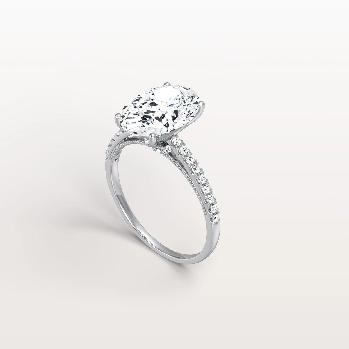 Oval Cut Pave Solitaire 3CT Lab Grown Engagement Ring - Rings