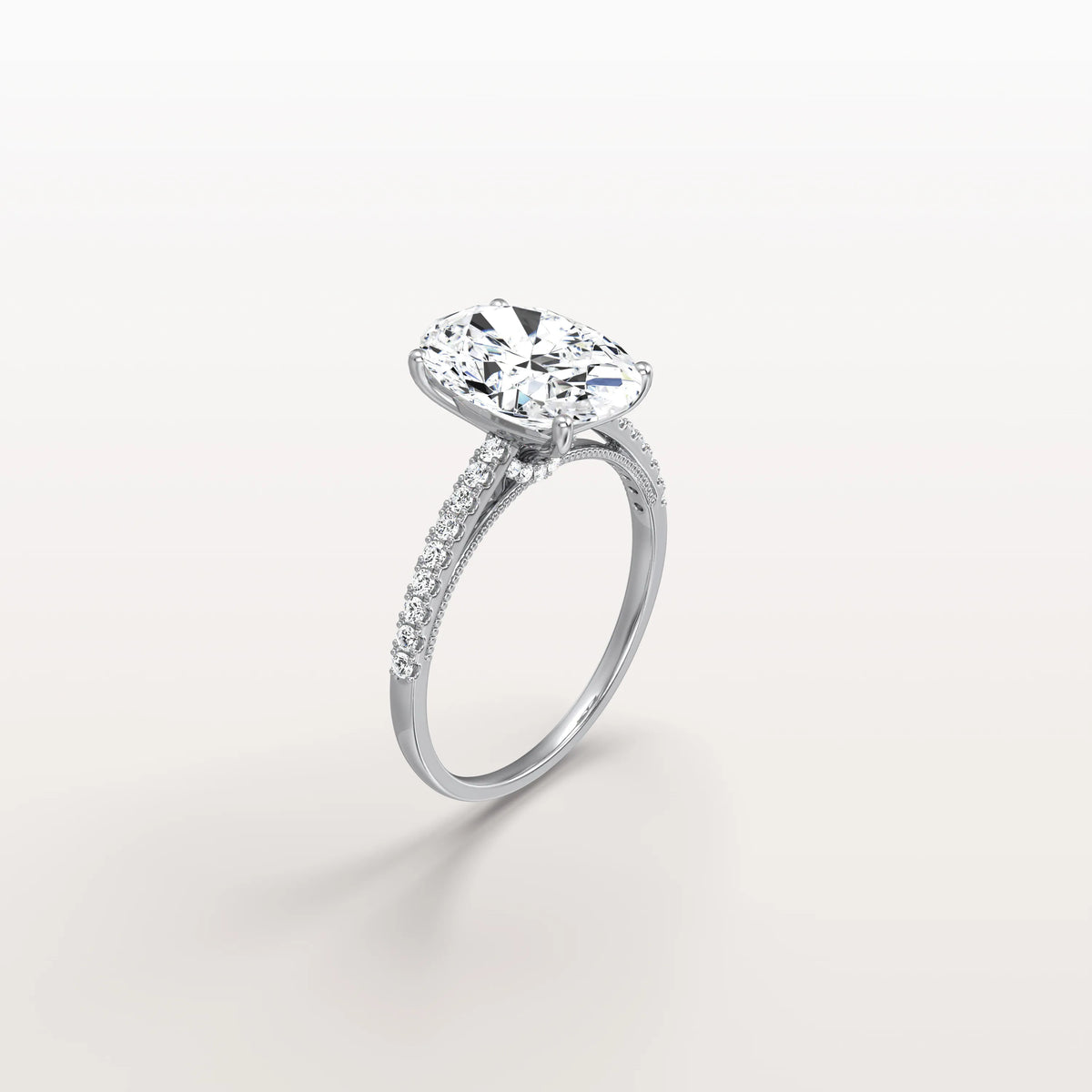 Oval Cut Pave Solitaire 3CT Lab Grown Engagement Ring - Rings