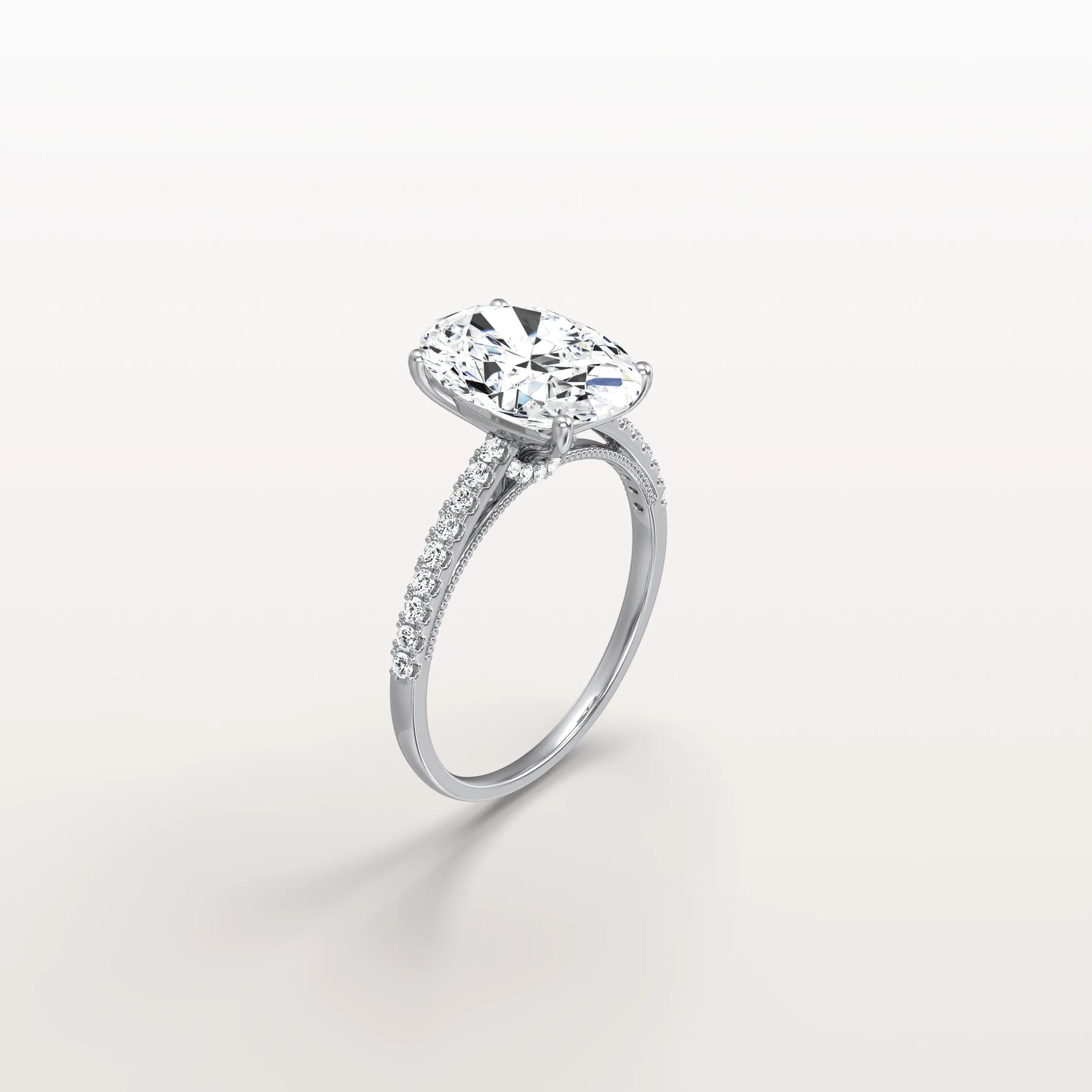 Oval Cut Pave Solitaire 3CT Lab Grown Engagement Ring - Rings
