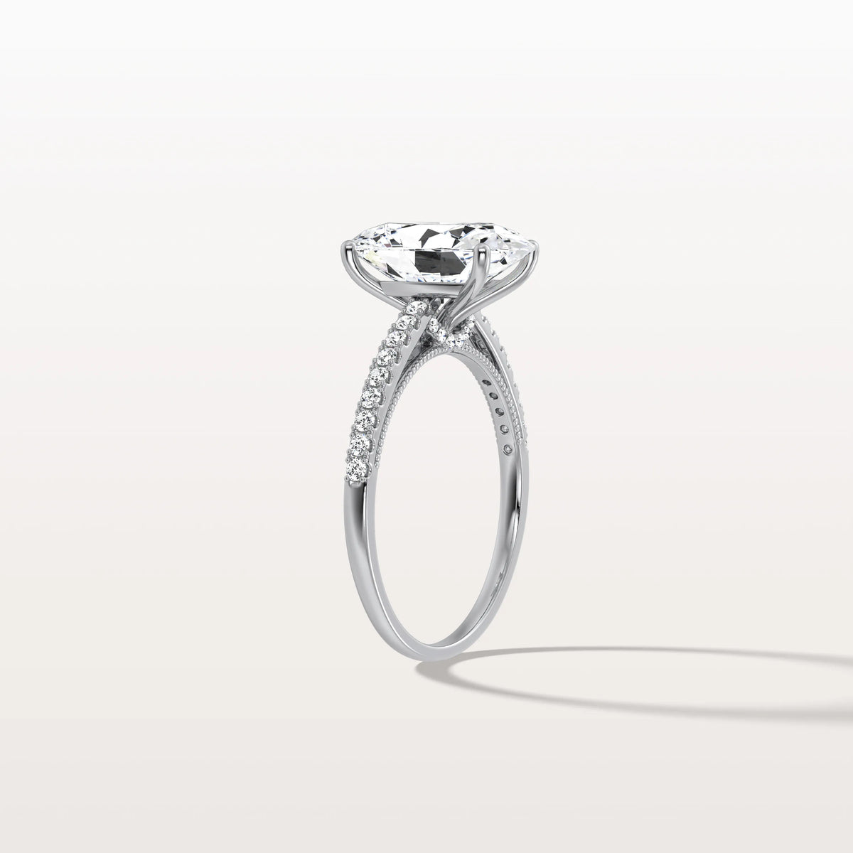 Oval Cut Pave Solitaire 3CT Lab Grown Engagement Ring - Rings