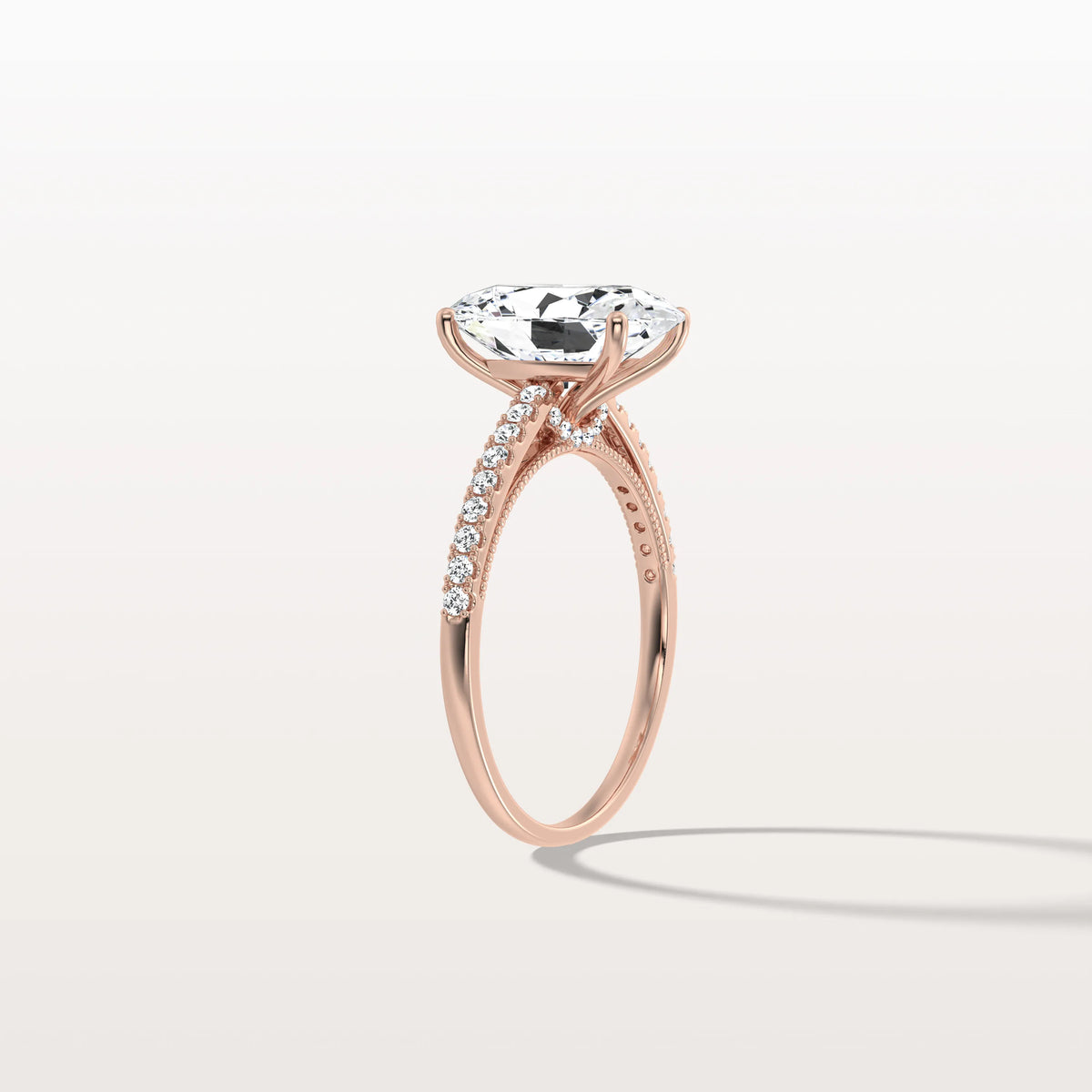 Oval Cut Pave Solitaire 3CT Lab Grown Engagement Ring - Rings