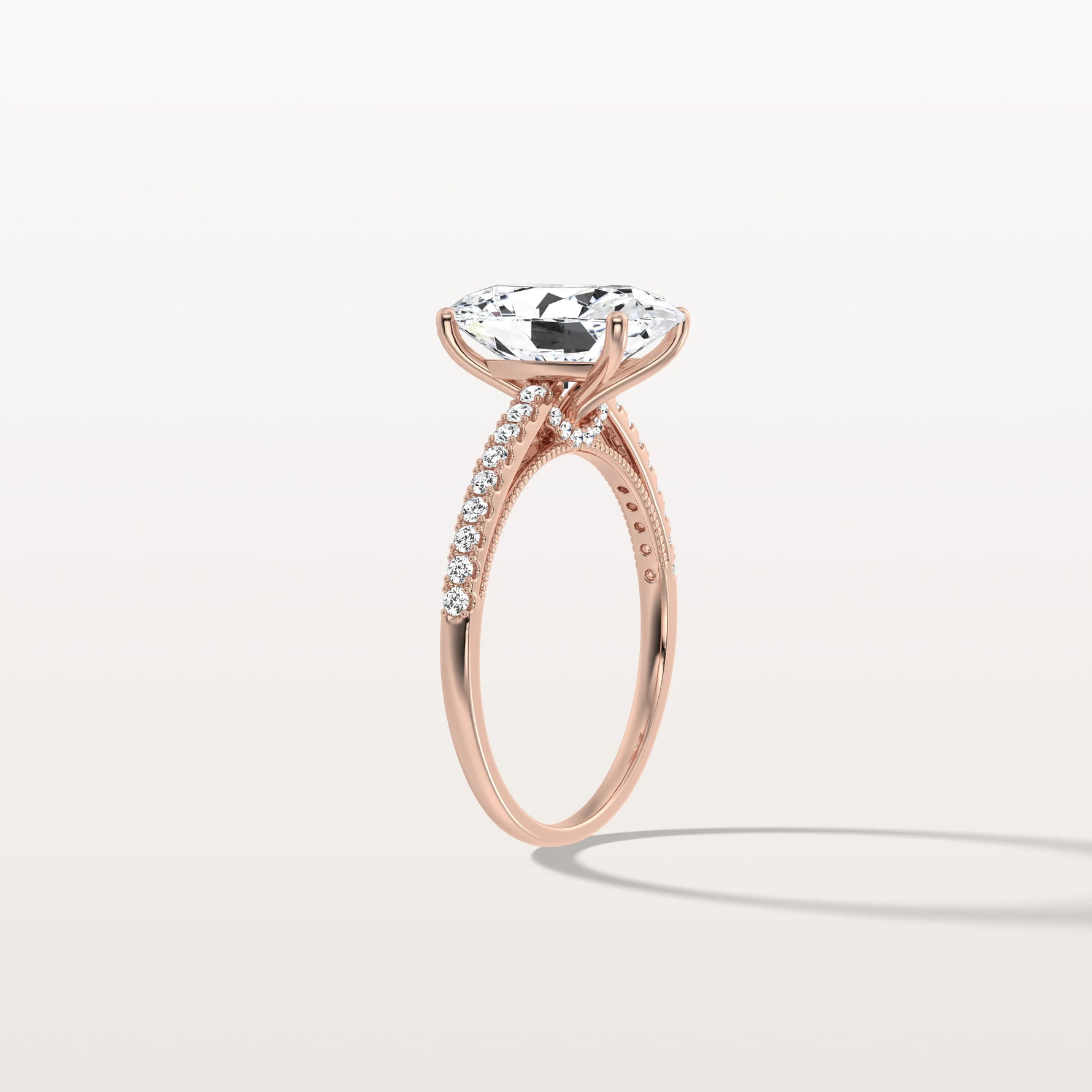 Oval Cut Pave Solitaire 3CT Lab Grown Engagement Ring - Rings