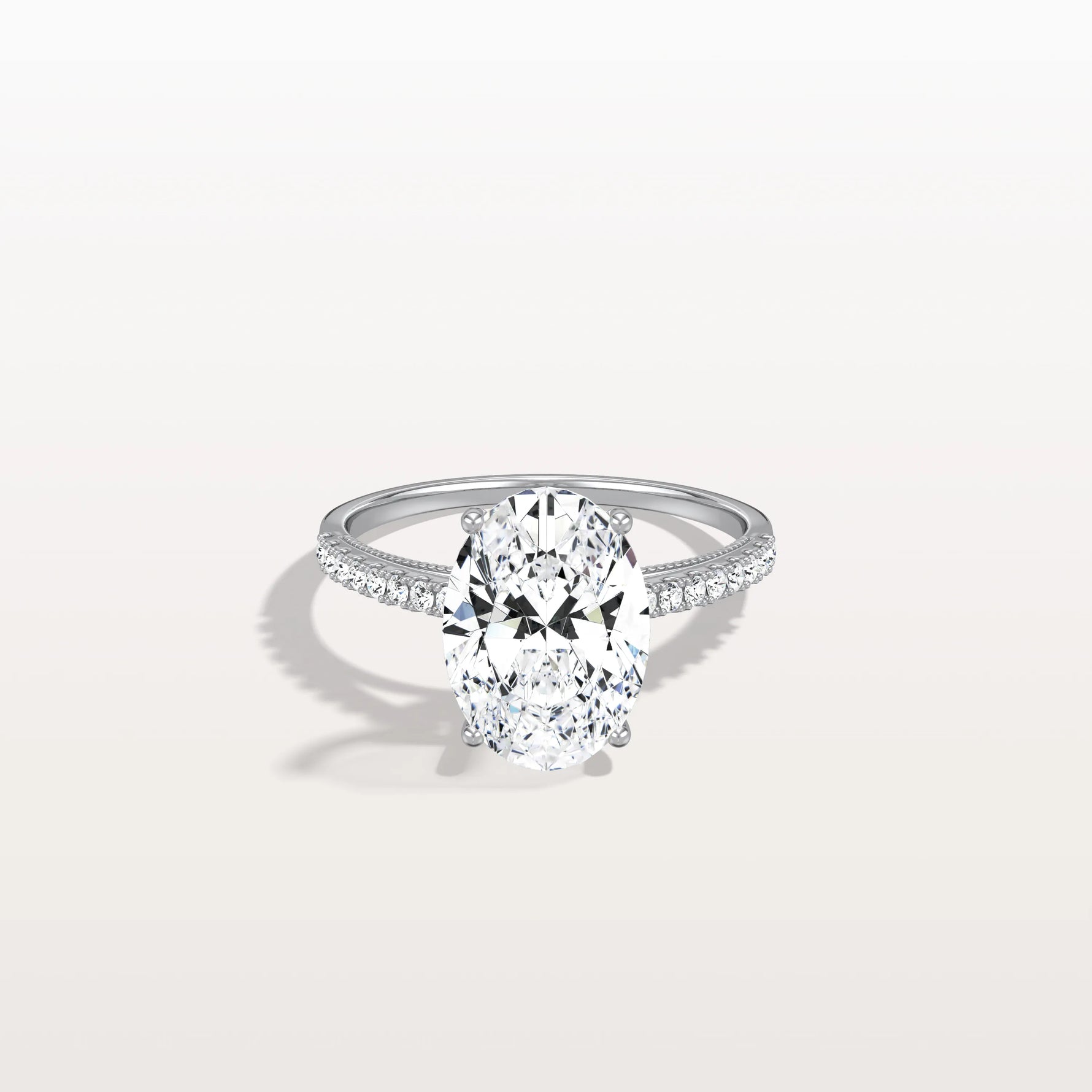 Oval Cut Pave Solitaire 3CT Lab Grown Engagement Ring - Rings
