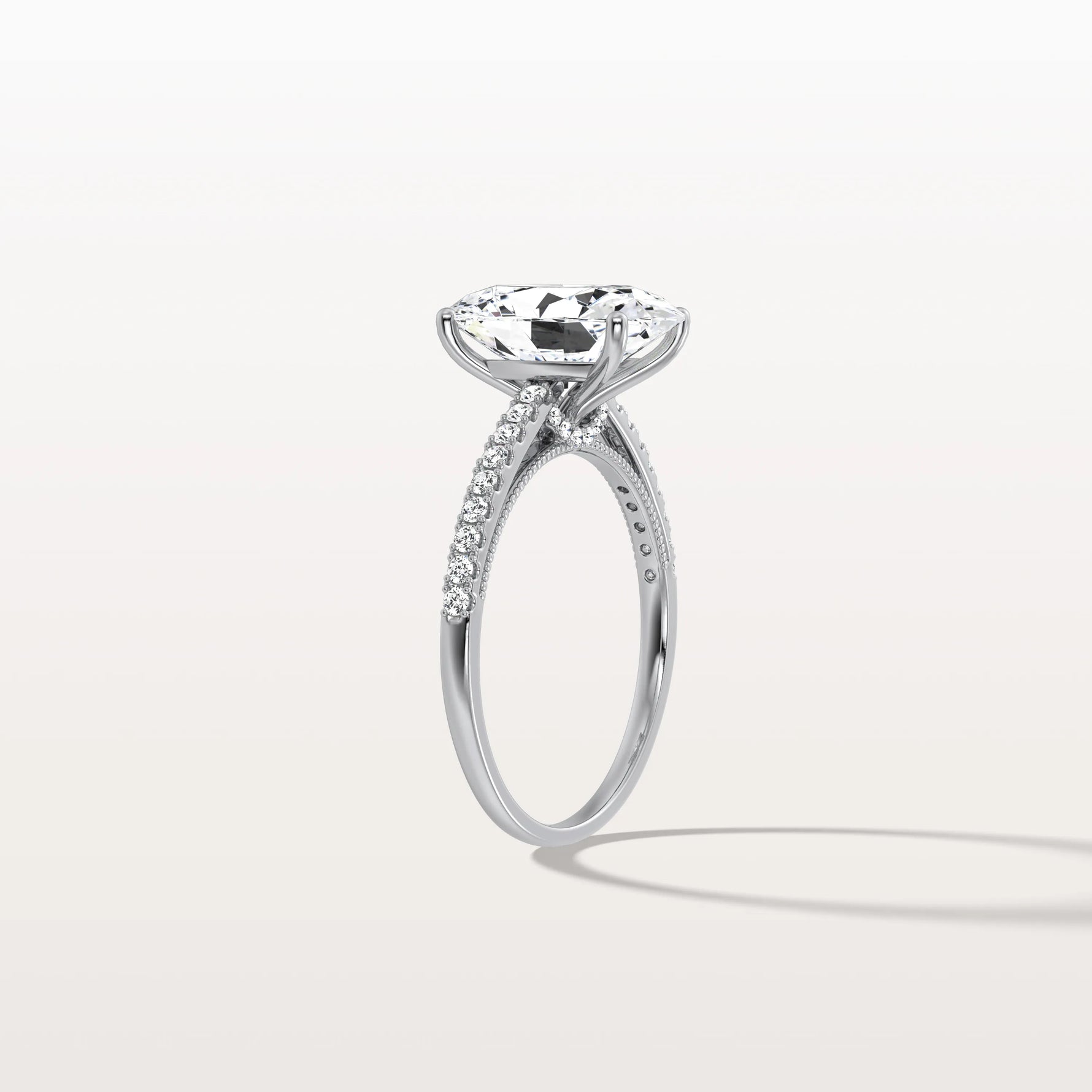 Oval Cut Pave Solitaire 3CT Lab Grown Engagement Ring - Rings