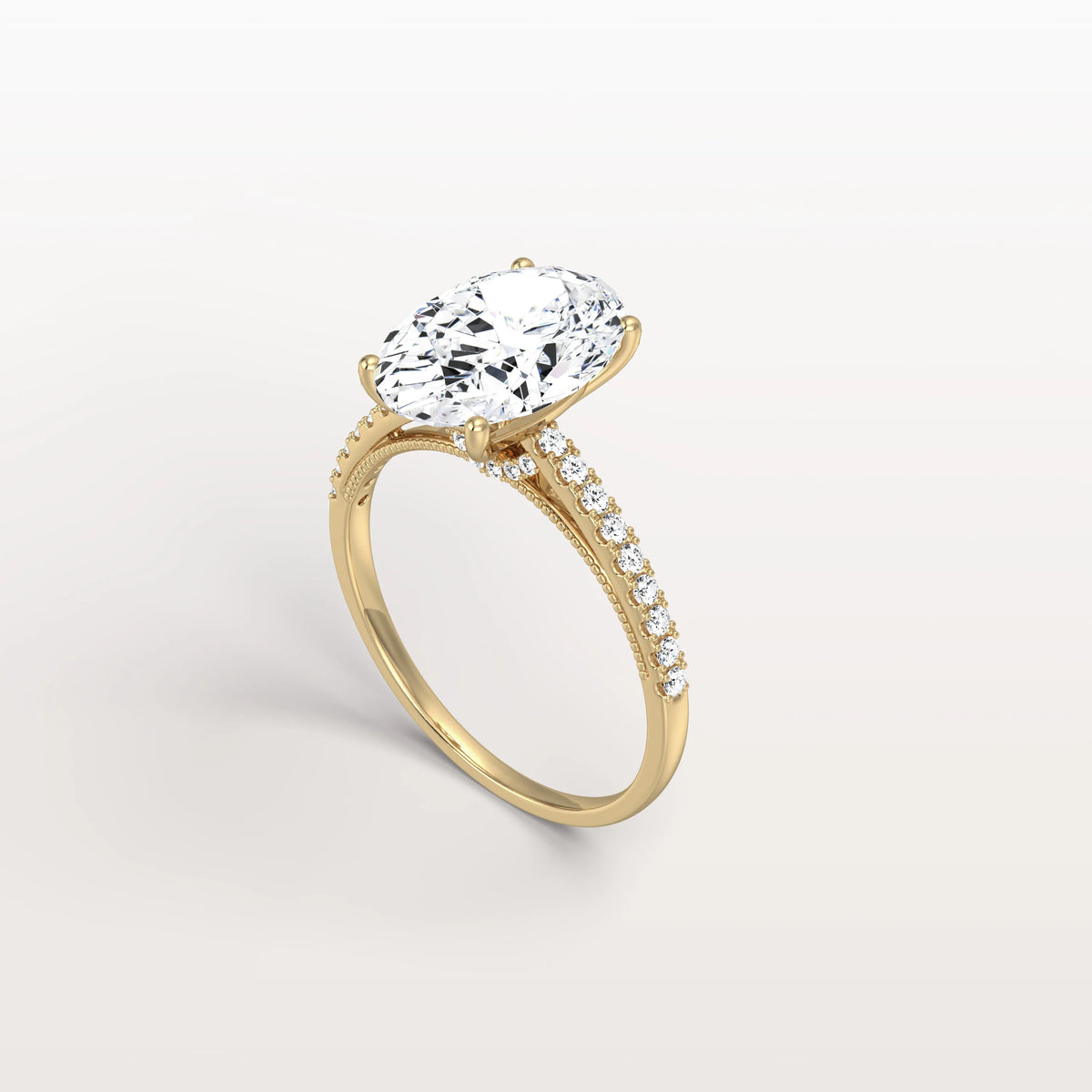 Oval Cut Pave Solitaire 3CT Lab Grown Engagement Ring - Rings