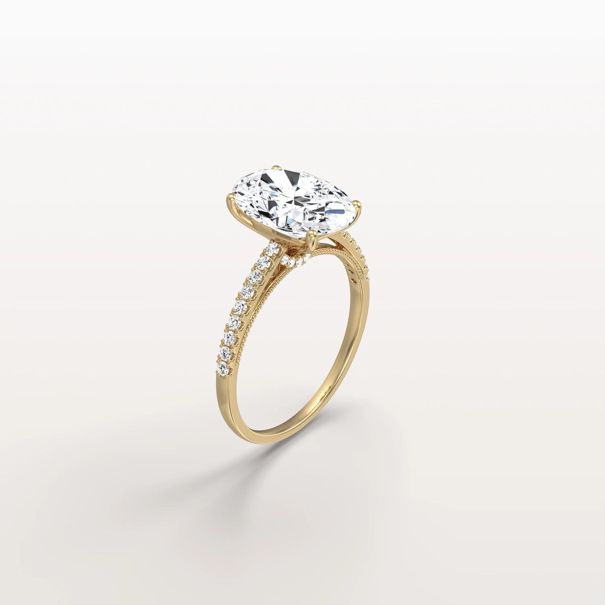 Oval Cut Pave Solitaire 3CT Lab Grown Engagement Ring - Rings