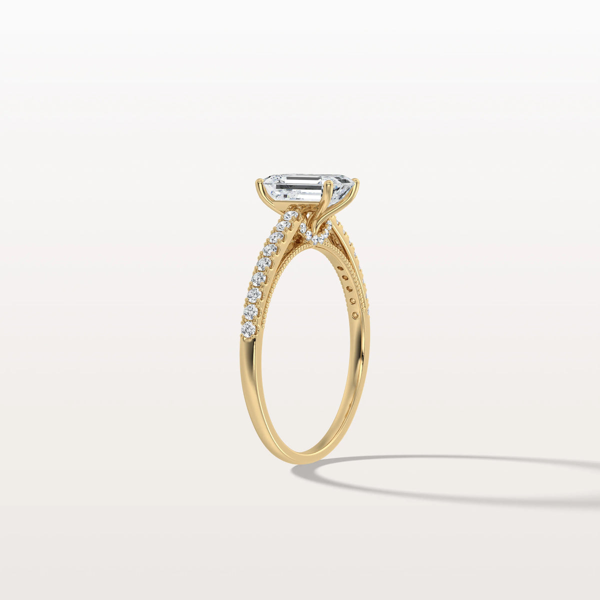 Emerald Cut Solitaire Pave 1CT Lab Grown Engagement Ring - Rings