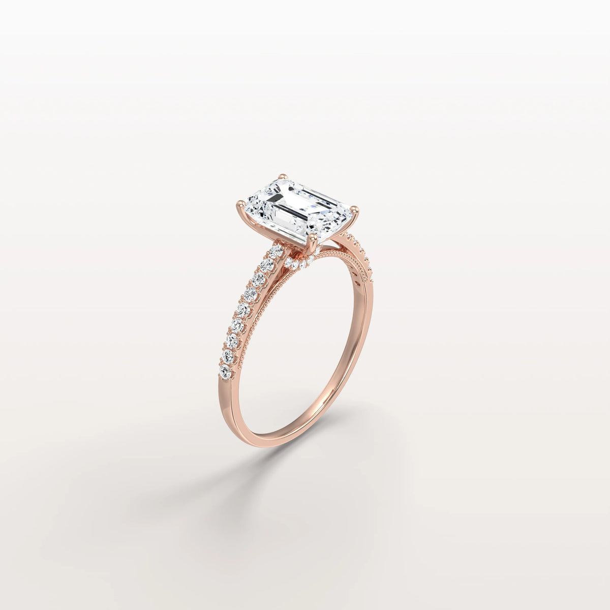 Emerald Cut Solitaire Pave 2CT Lab Grown Engagement Ring - Rings